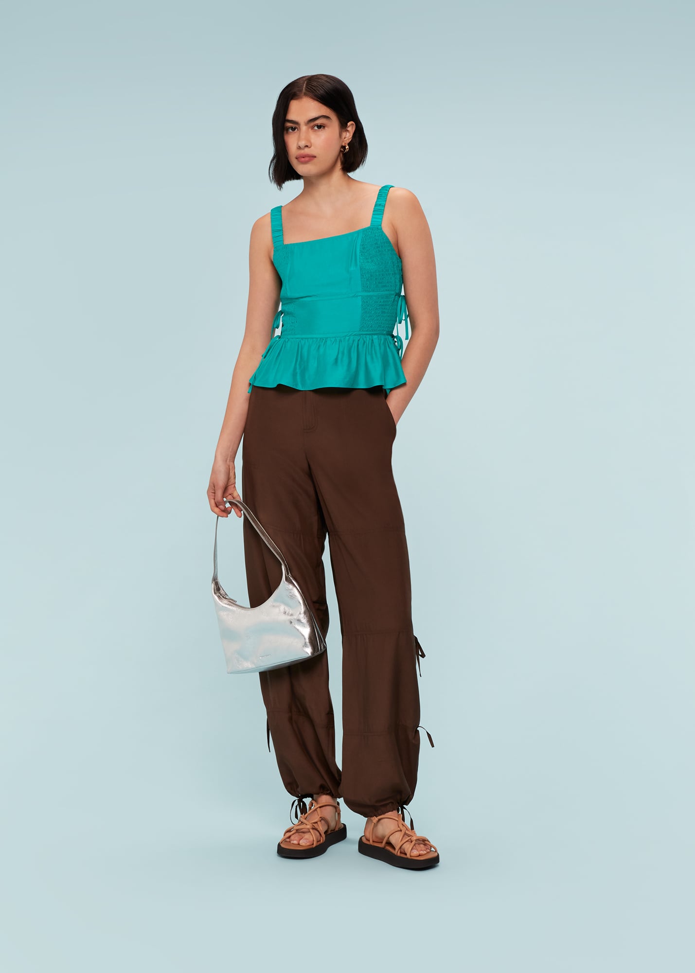 Whistles Women's Turquoise Tie Side Shirred Top Size 20