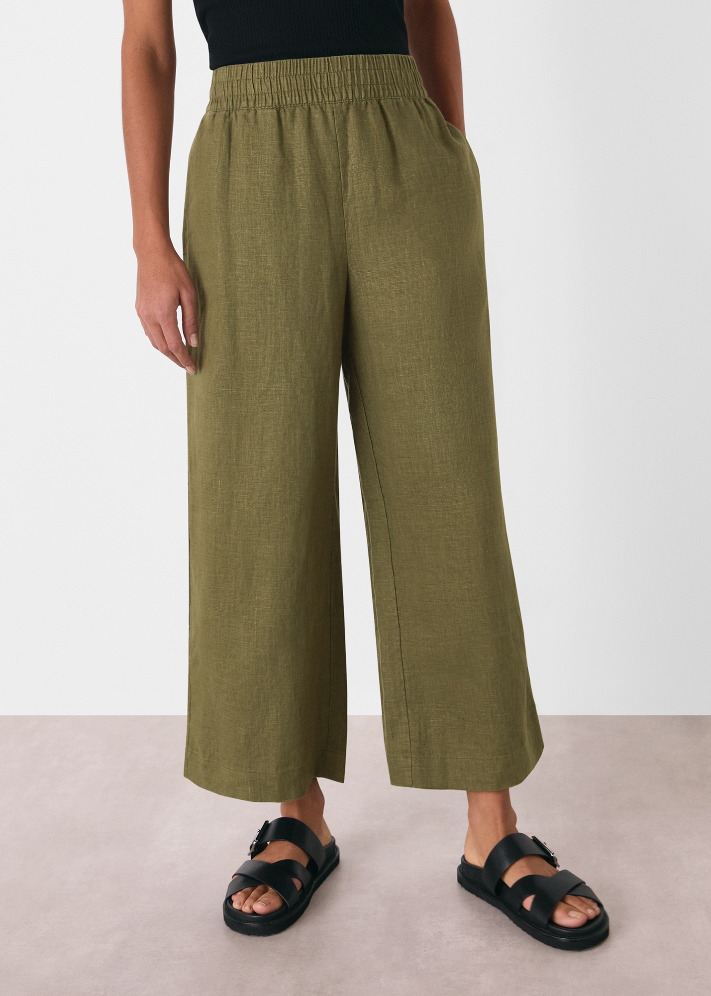 Whistles Women's Khaki Linen Pocket Trouser Size 8