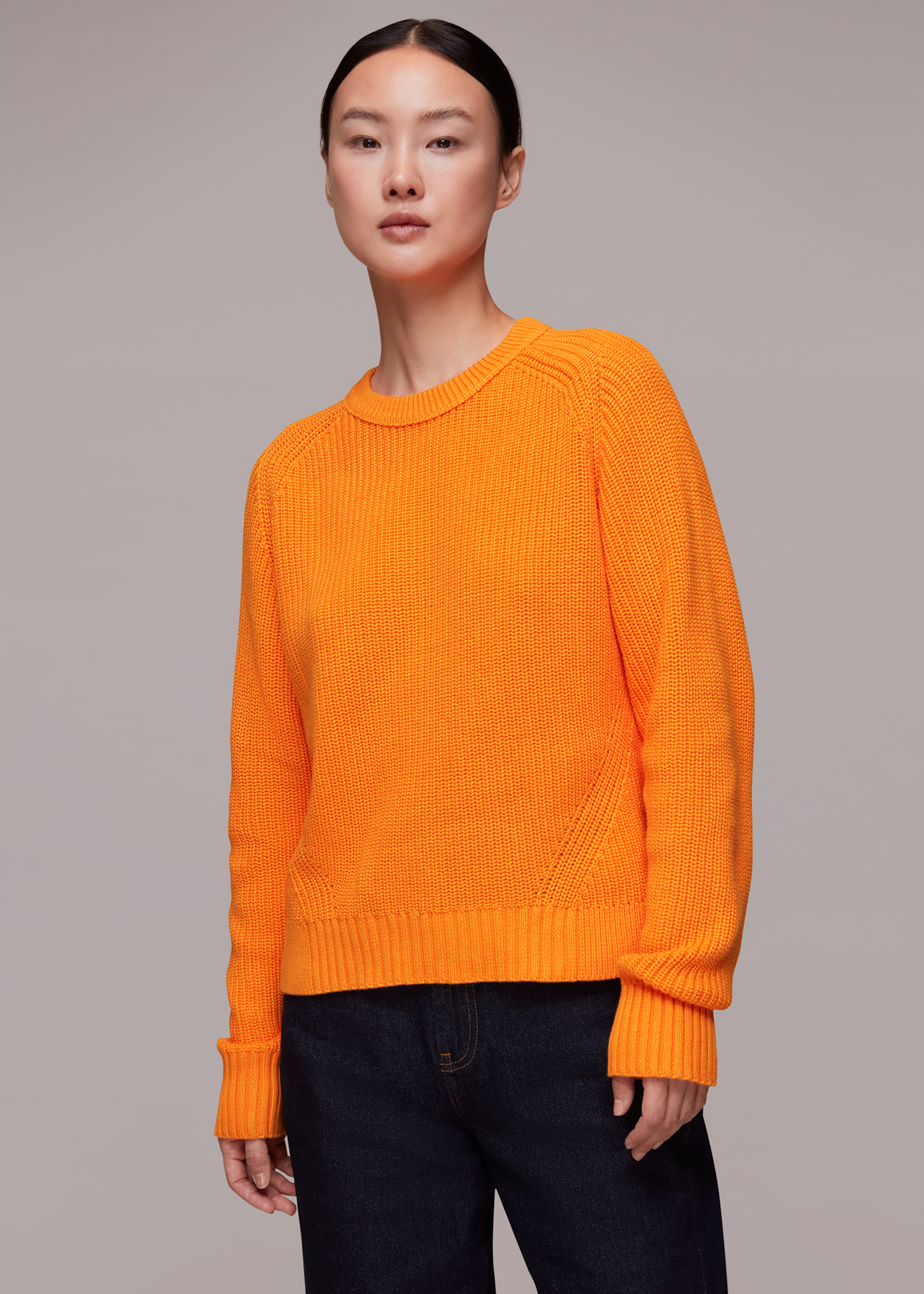 Whistles Women's Orange Rib Crew Neck Jumper Size S