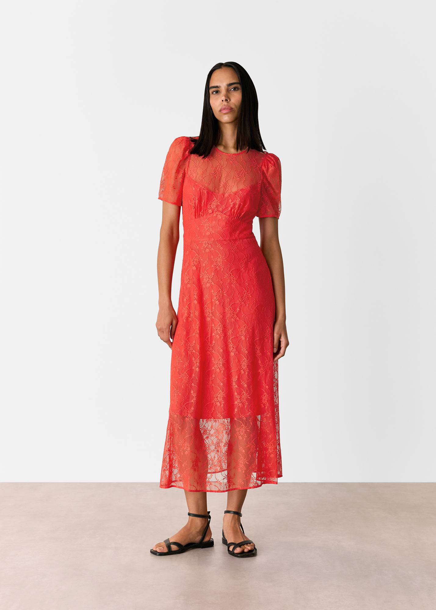 Whistles Women's Coral Fay Lace Midi Dress Size 12