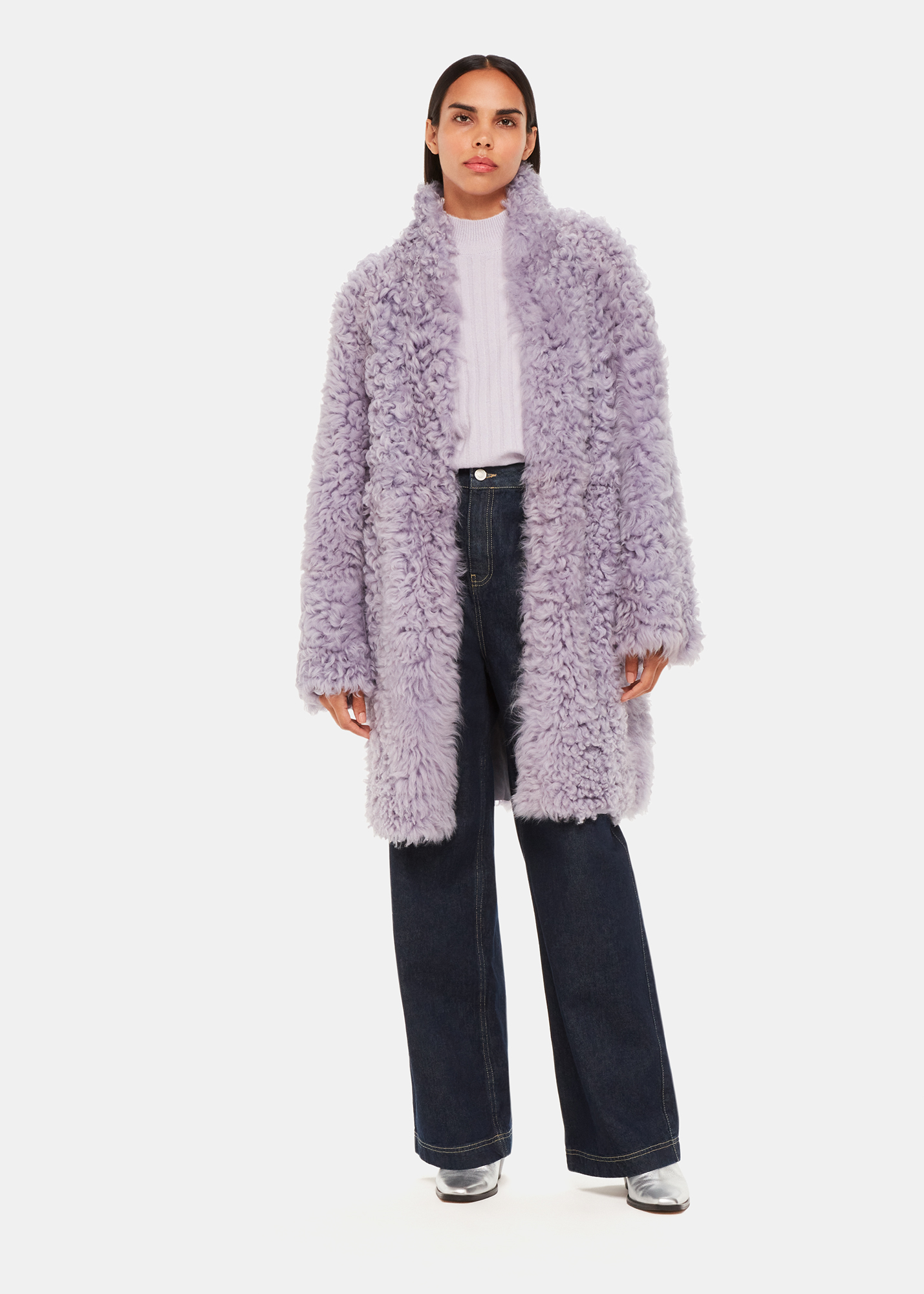 Whistles Women's Lilac Naja Shearling Coat Size M