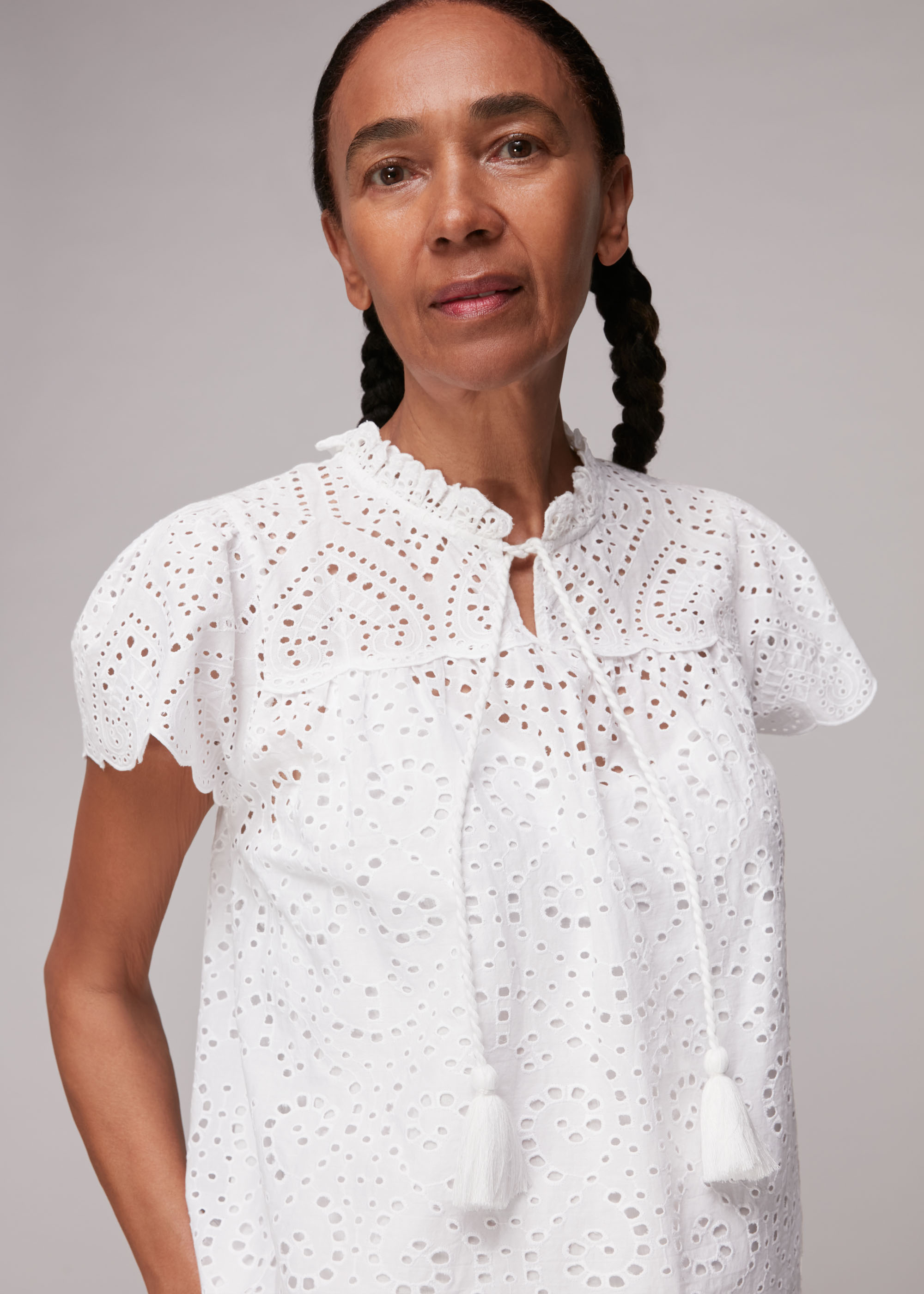 Whistles Women's White Bonnie Broderie Blouse Size 4