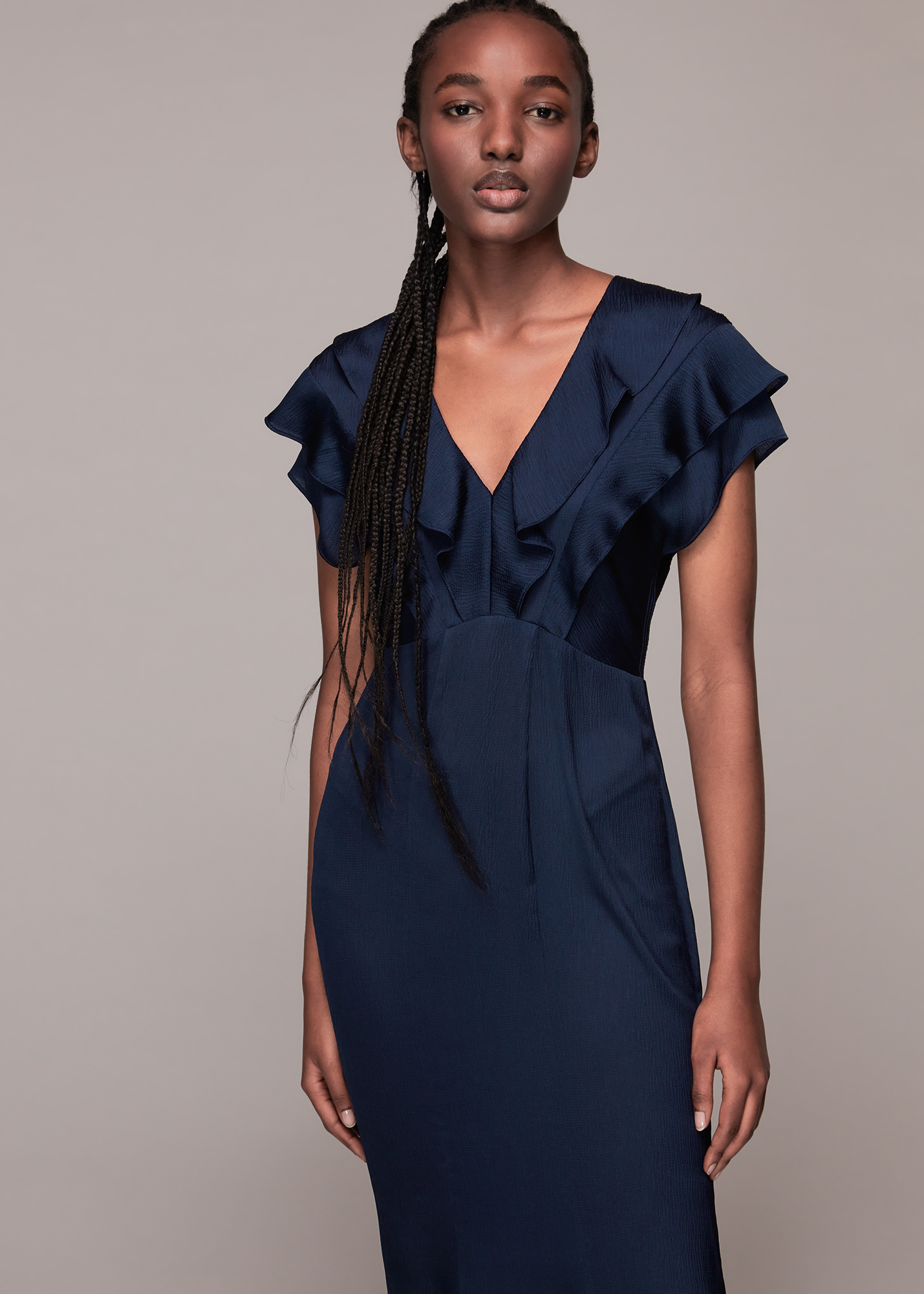 Whistles Women's Navy Adeline Frill Midi Dress Size 4