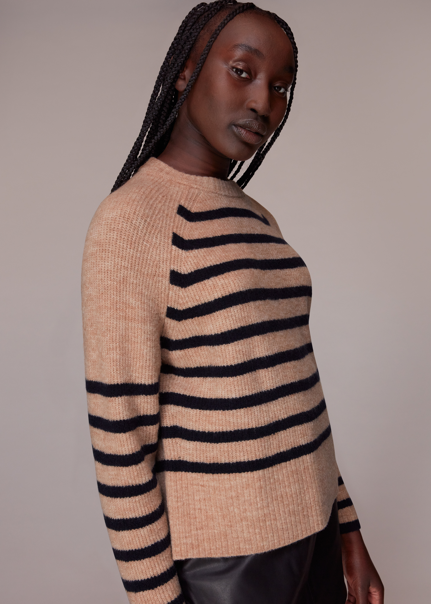 Whistles Women's Navy/Multi Eden Stripe Ribbed Jumper Size L