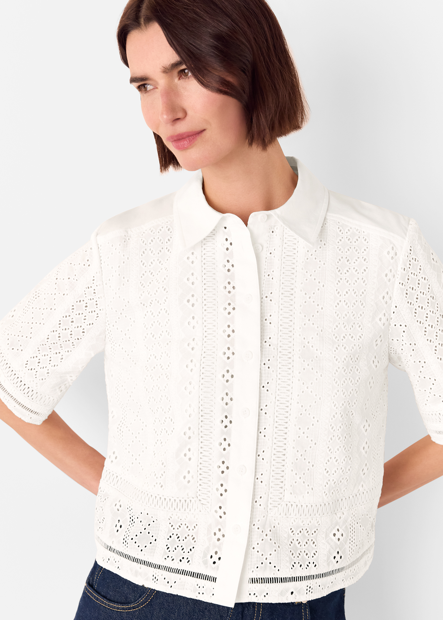 Whistles Women's White Broderie Cotton Shirt Size 6