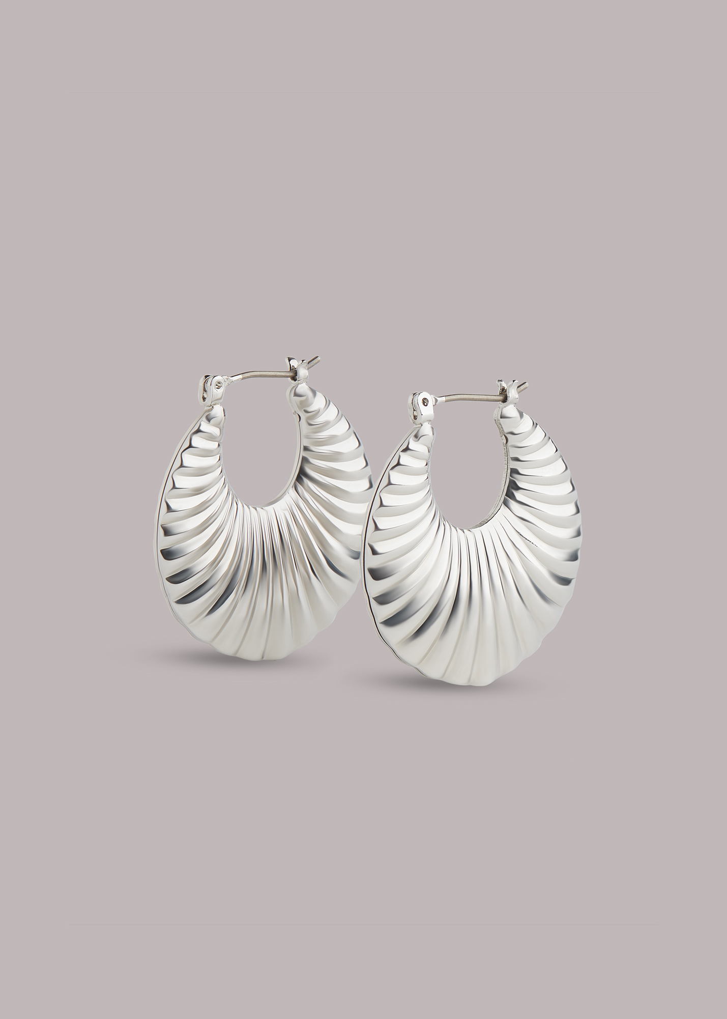 Whistles Women's Silver Flat Ribbed Hoop Earring 
