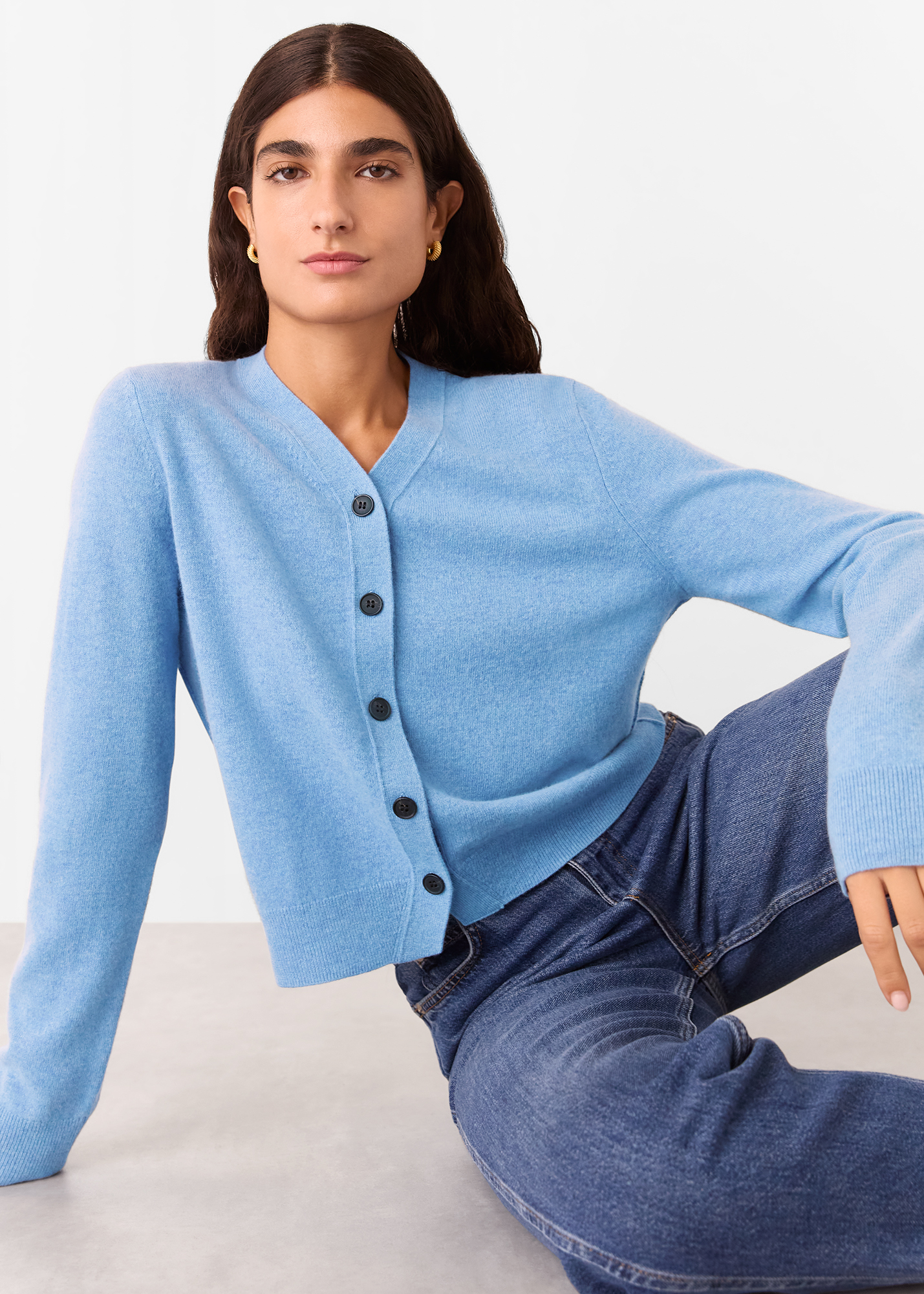 Whistles Women's Blue Button Front V Neck Cardigan Size XL