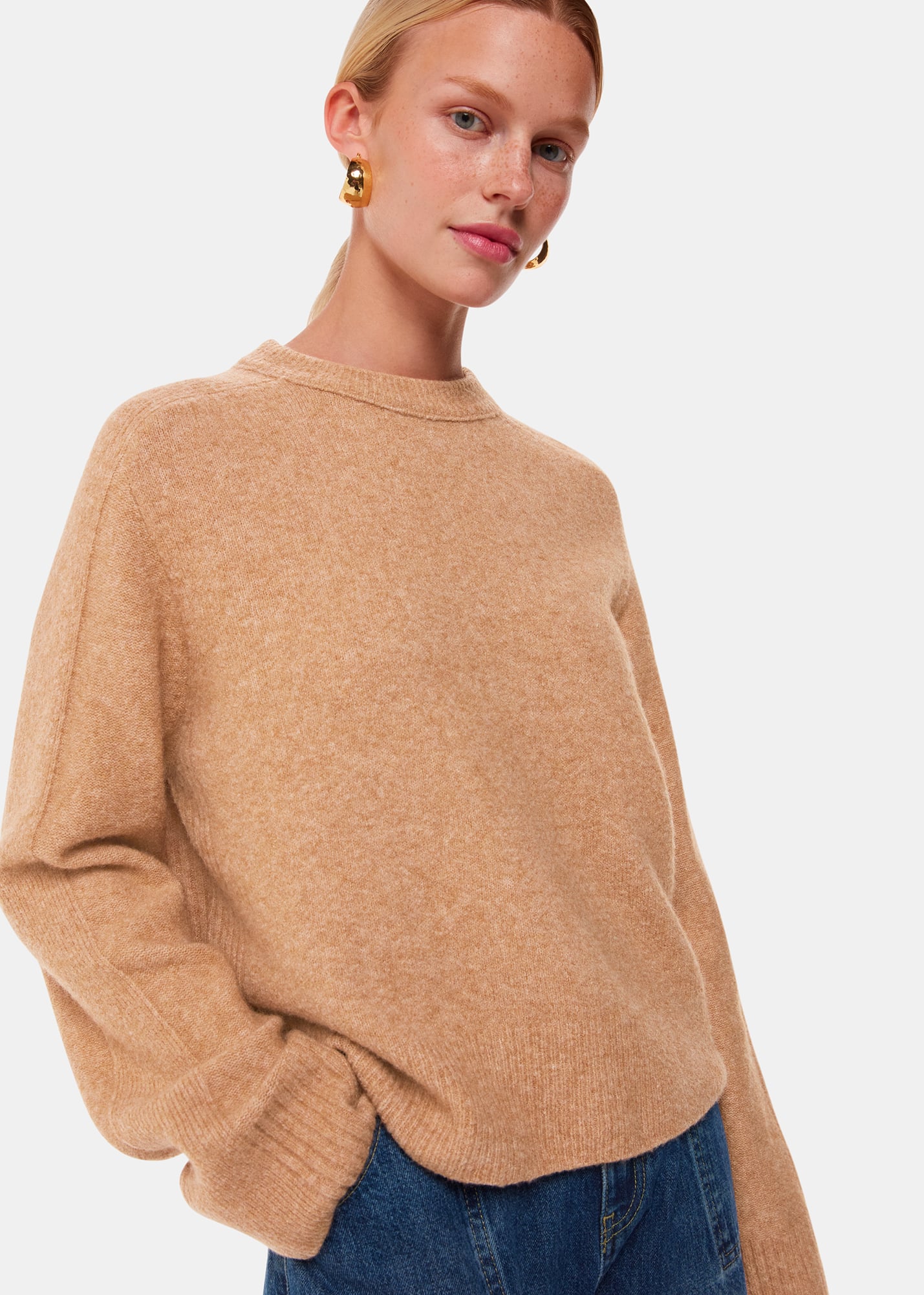 Whistles Women's Camel Alana Wool Mix Crew Neck Size S