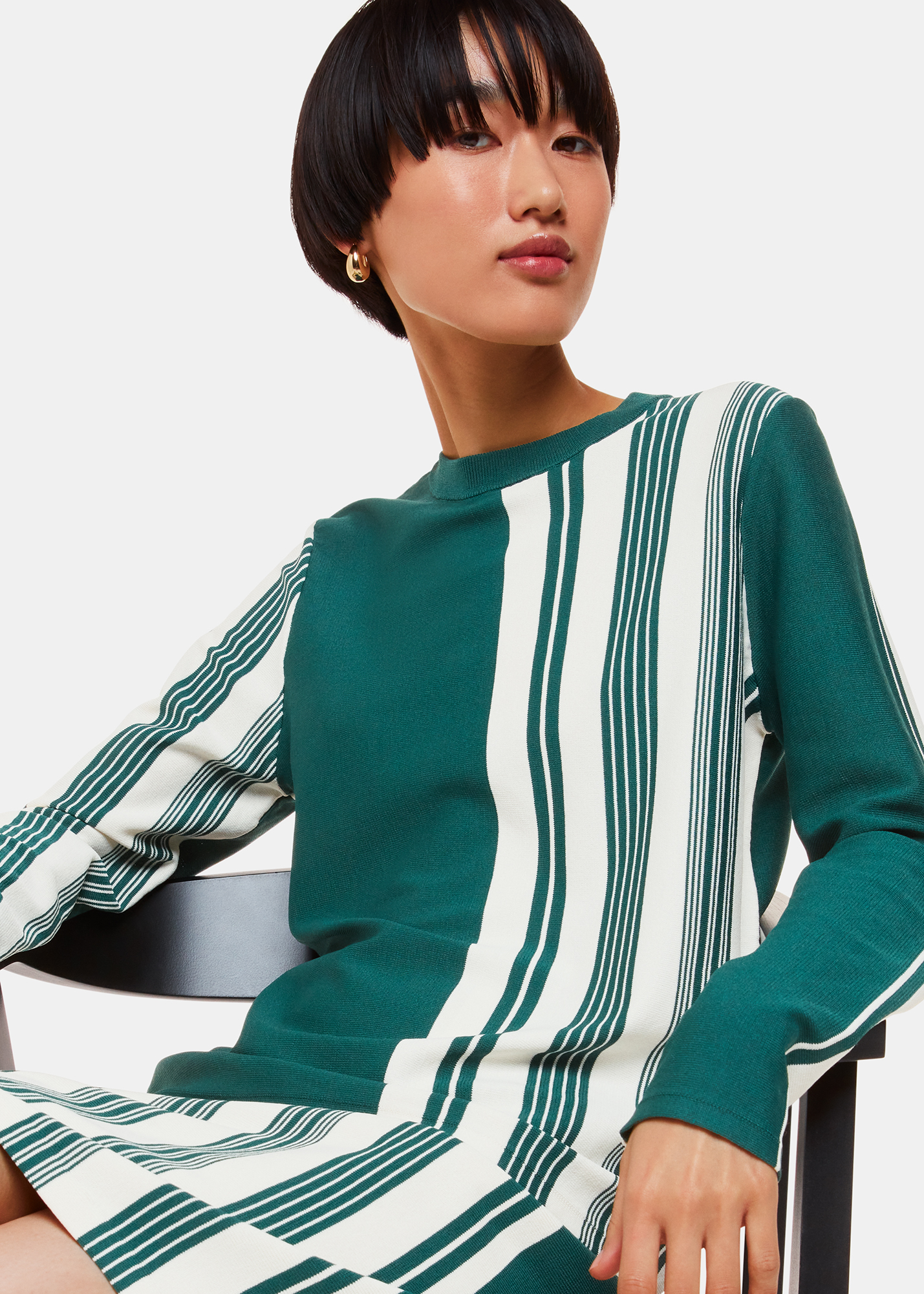 Whistles Women's Green/Multi Vertical Stripe Crew Neck Knit Size 18