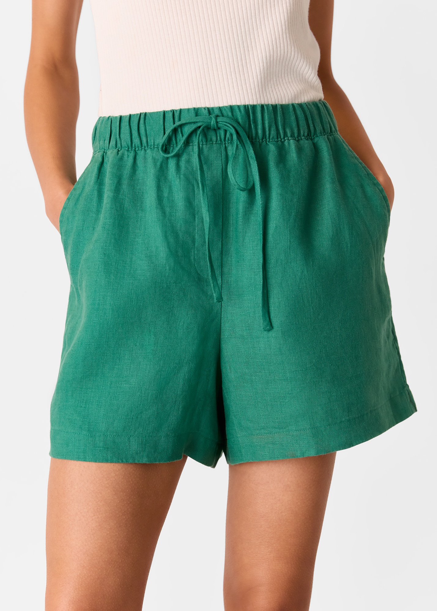 Whistles Women's Green Linen Elasticated Short Size 20