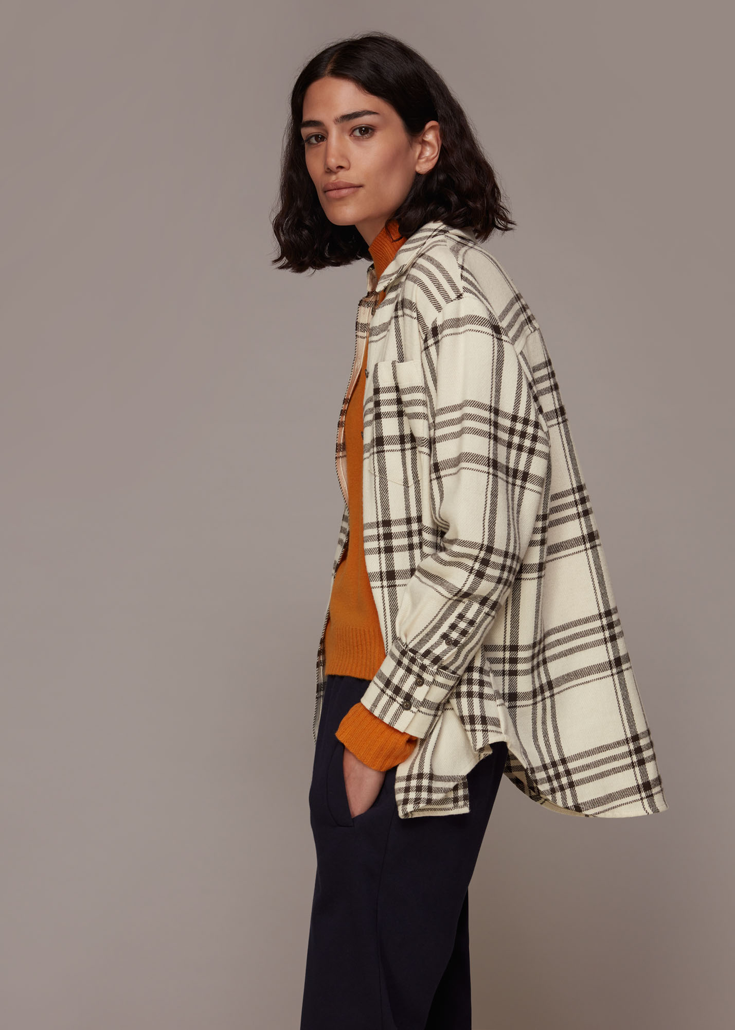 Whistles Women's Multicolour Oversized Check Cotton Shirt Size 6