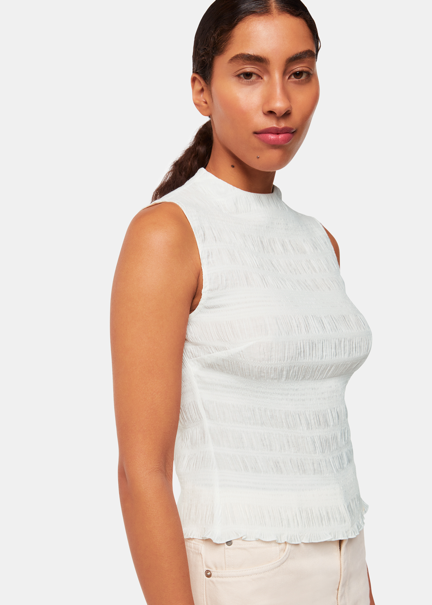 Whistles Women's White Plisse Sleeveless Top Size 6