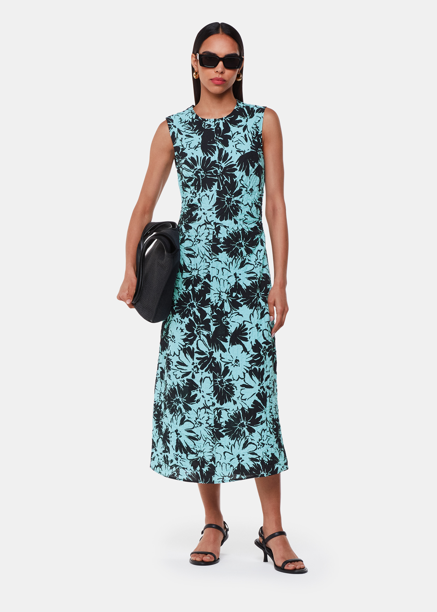 Whistles Women's Blue/Multi Pansy Print Textured Dress Size 16