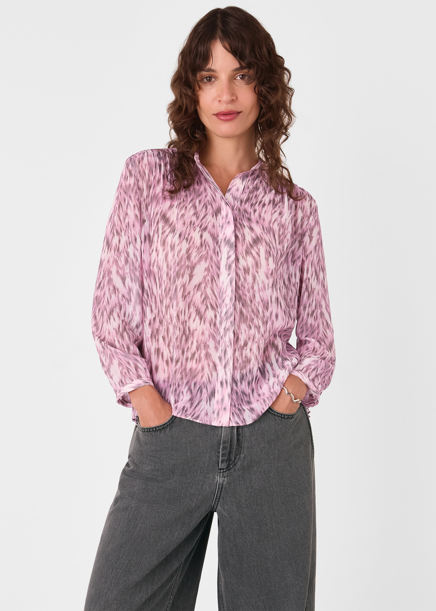 Whistles Women's Pink/Multi Leopard Pleat Detail Shirt Size 6
