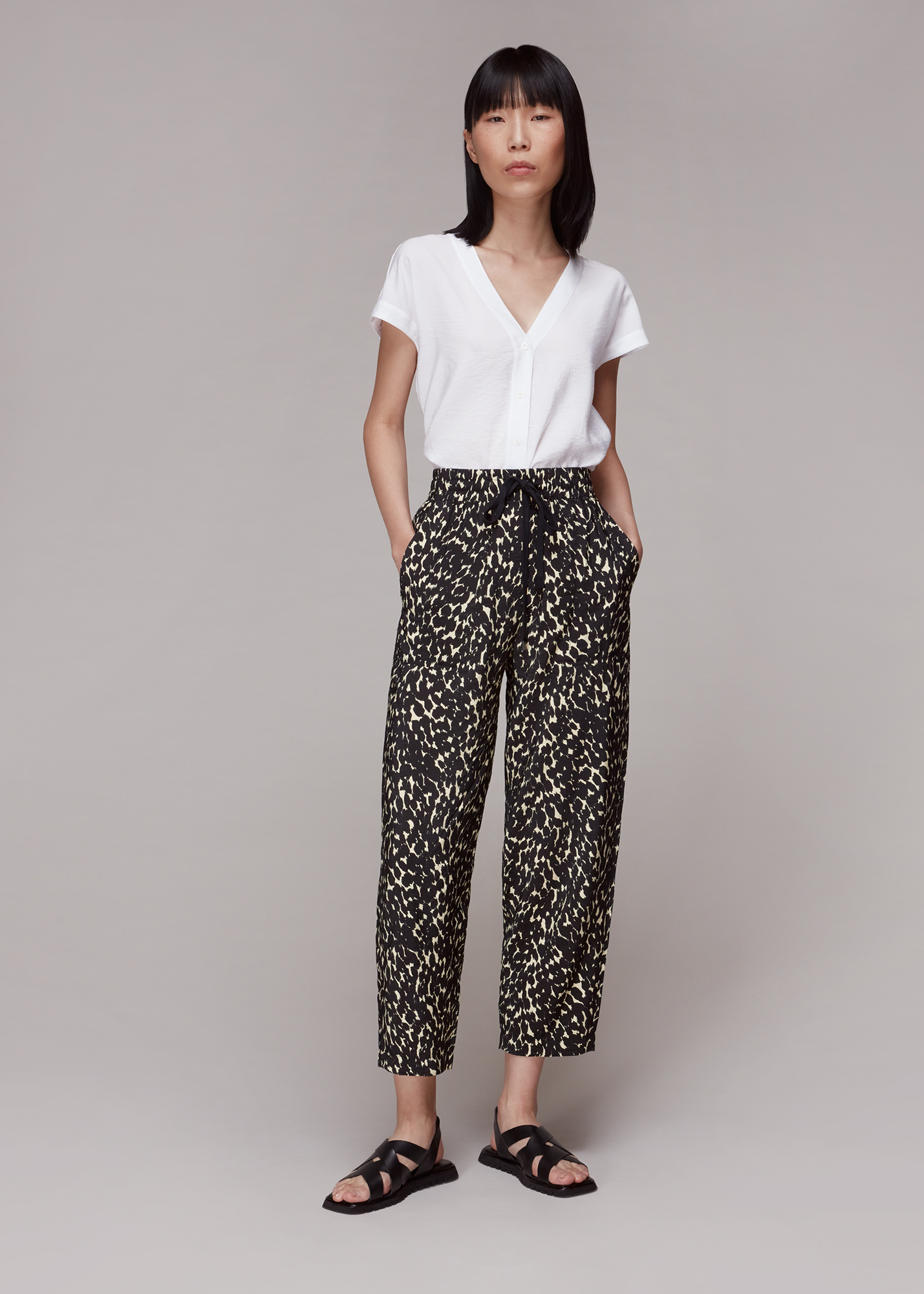 Whistles Women's Black/Multi Sahara Cat Printed Trouser Size 4