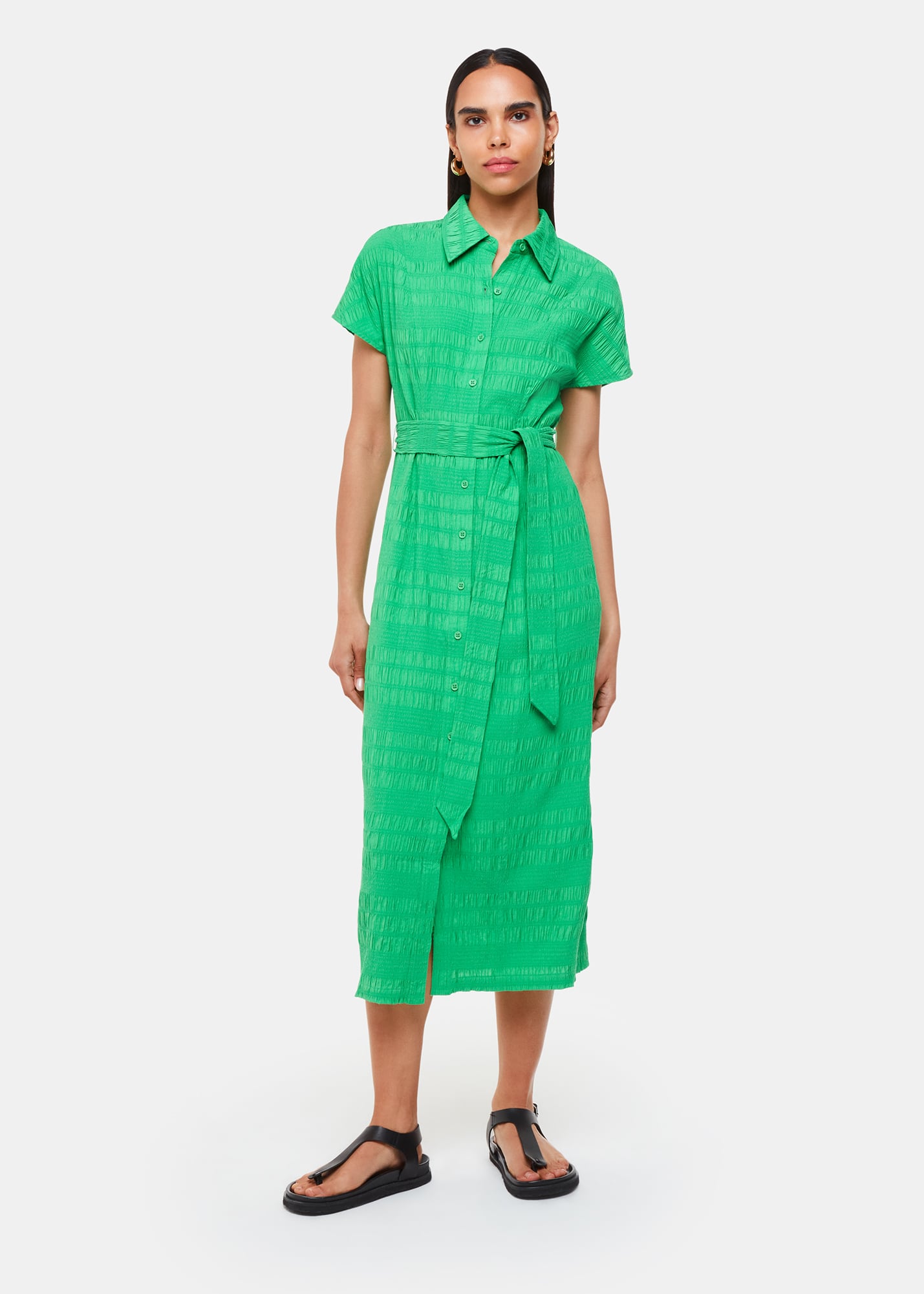 Whistles Women's Green Millie Textured Dress Size 16