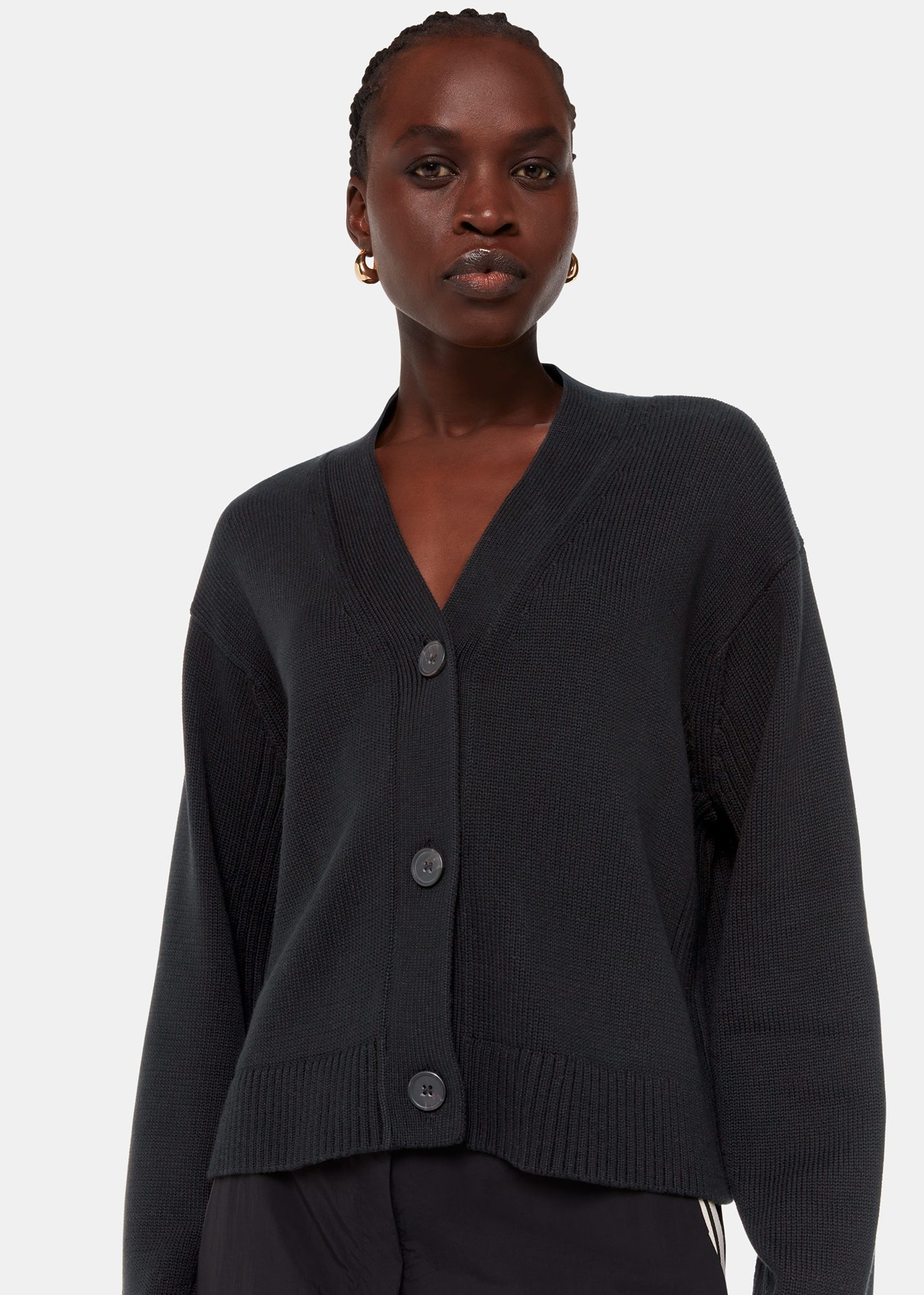 Whistles Women's Black Nina Button Front Cardigan Size XS