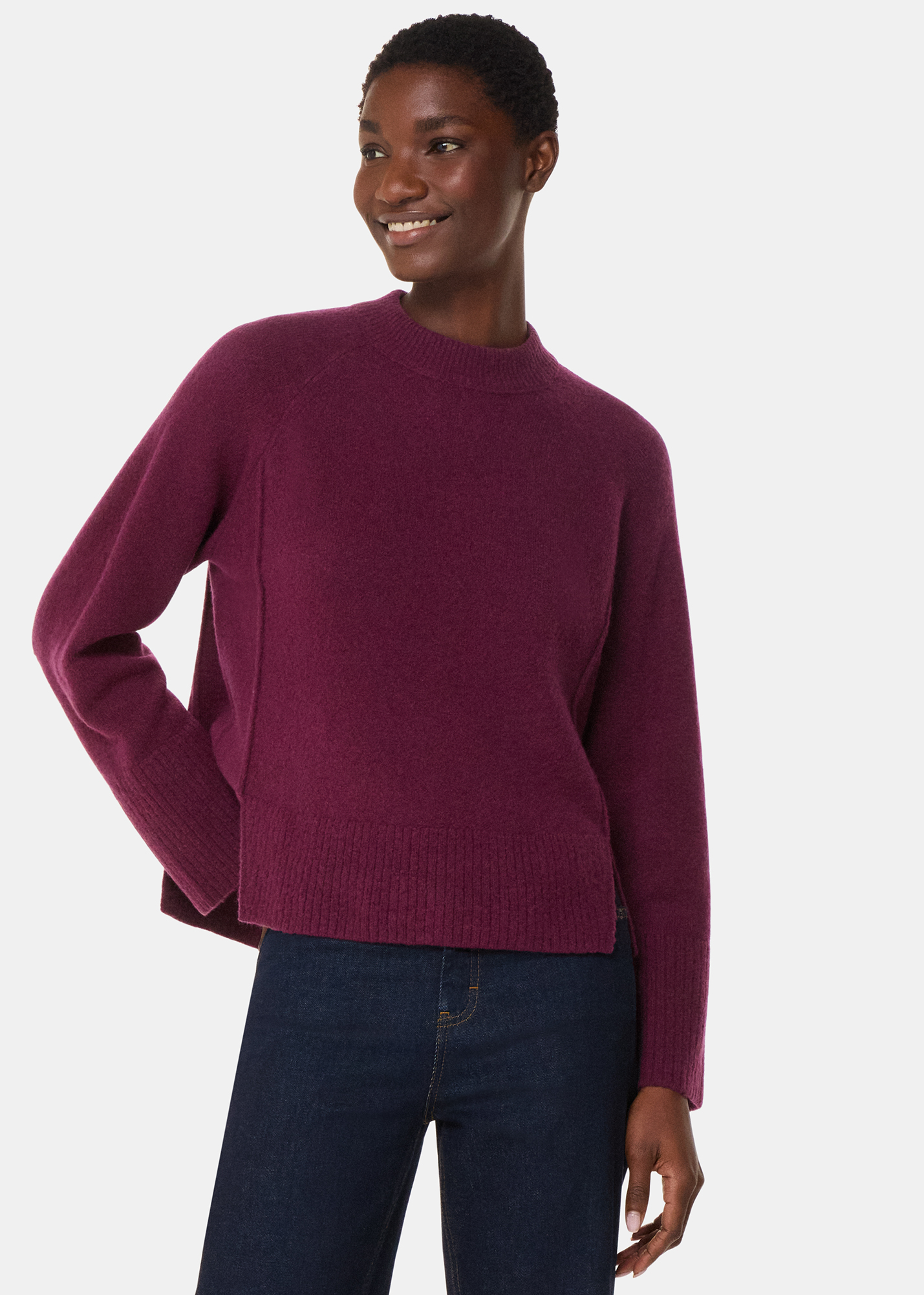Whistles Women's Burgundy Wool Mix Side Split Knit Size XS