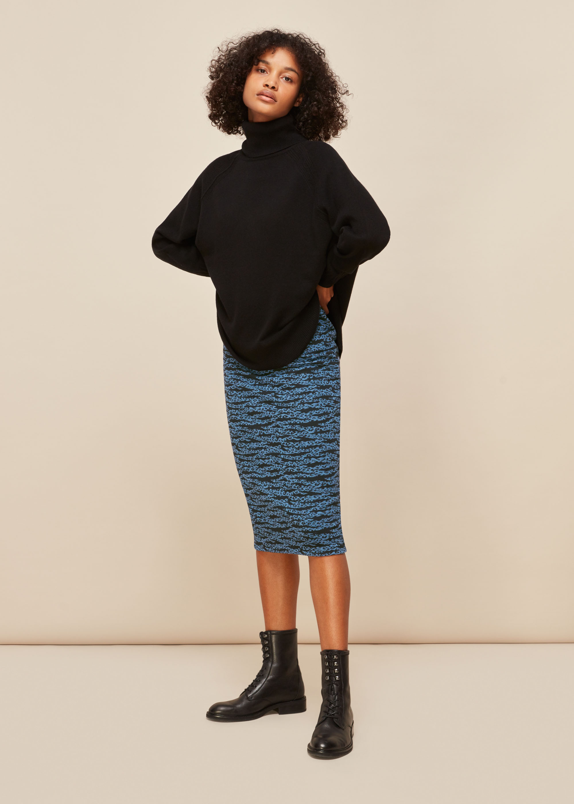 Whistles Women's Blue/Multi Tiger Leopard Jersey Skirt Size 8