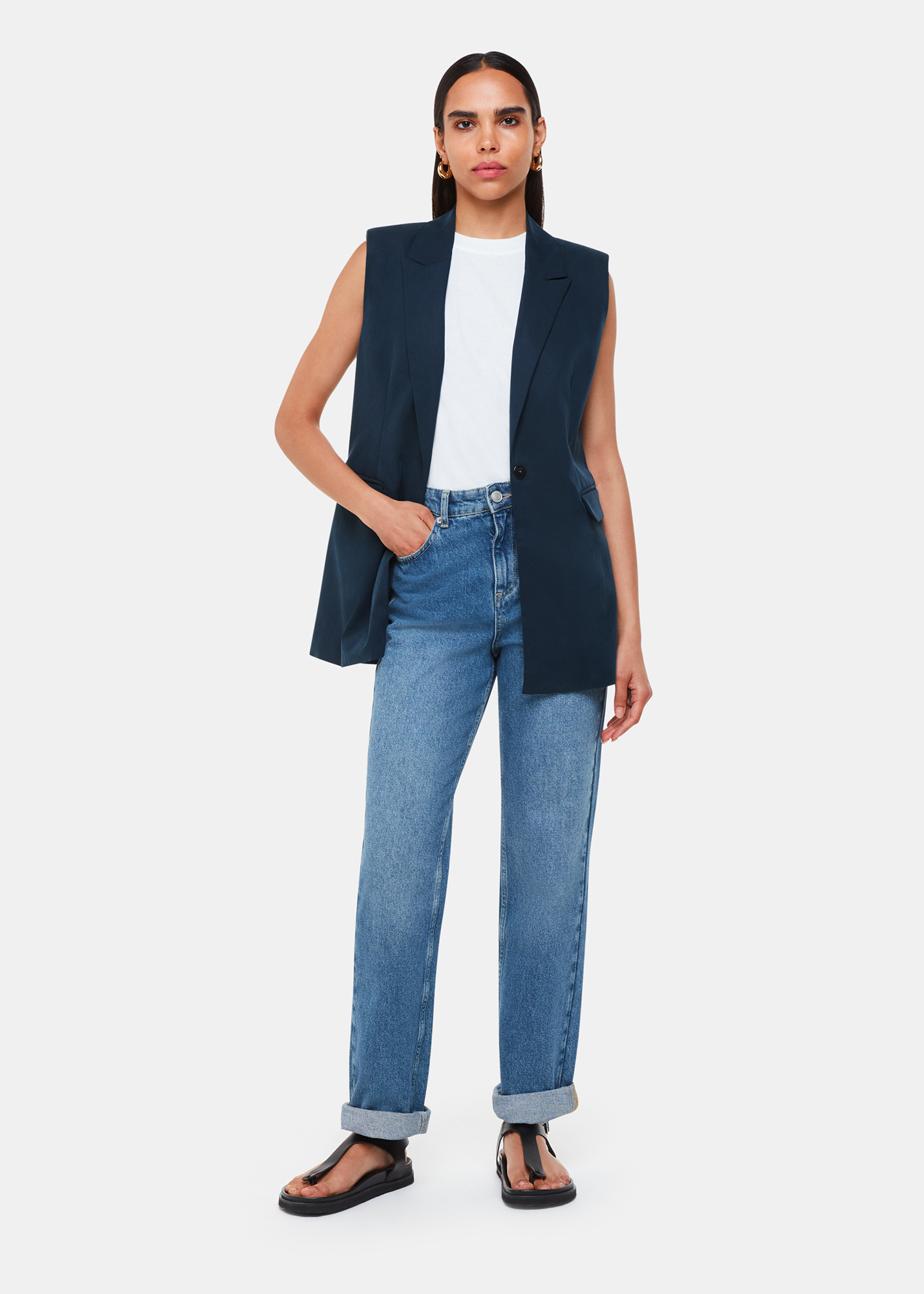 Whistles Women's Navy Joss Sleeveless Blazer Size 6