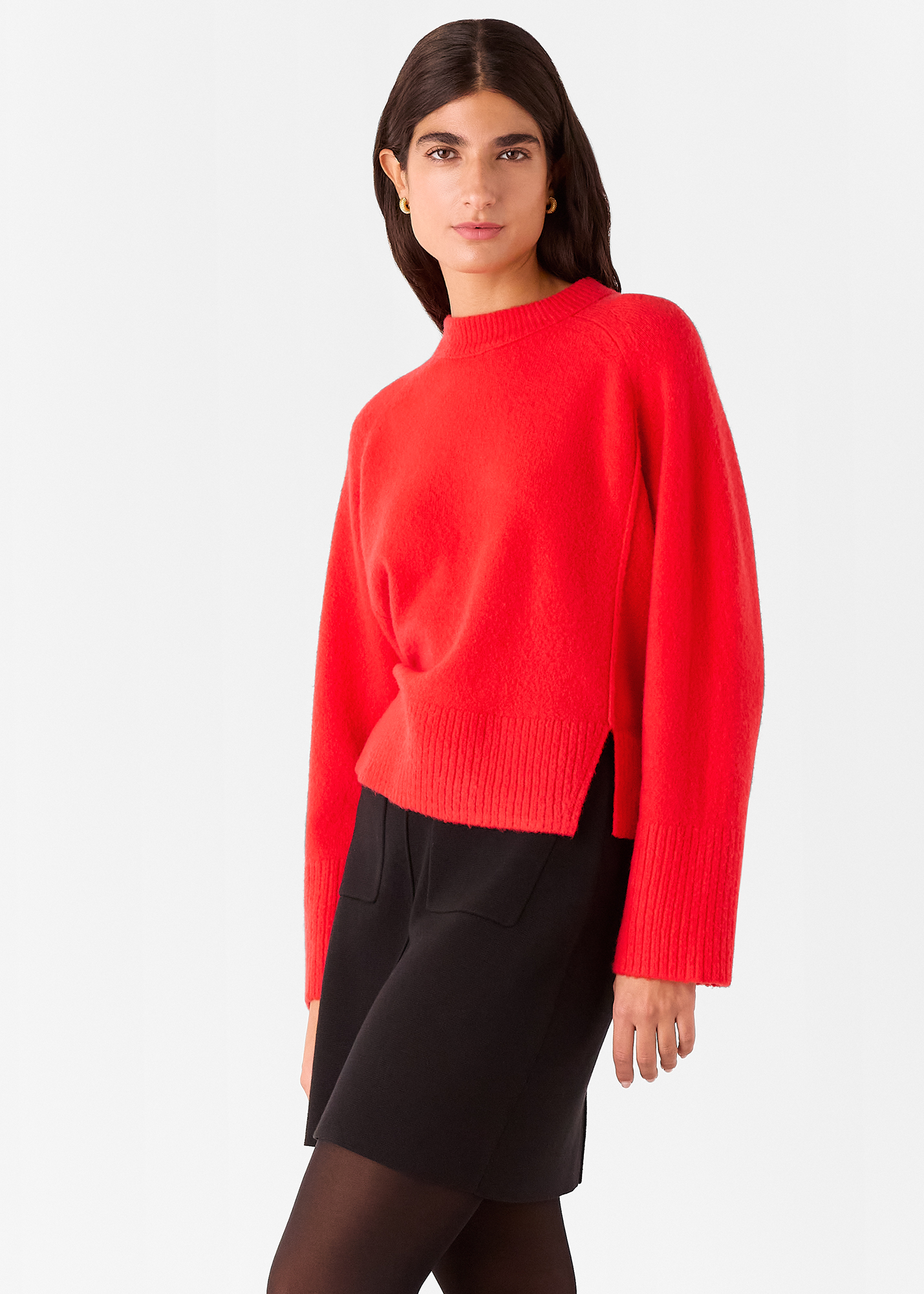 Whistles Women's Red Wool Mix Side Split Knit Size XS