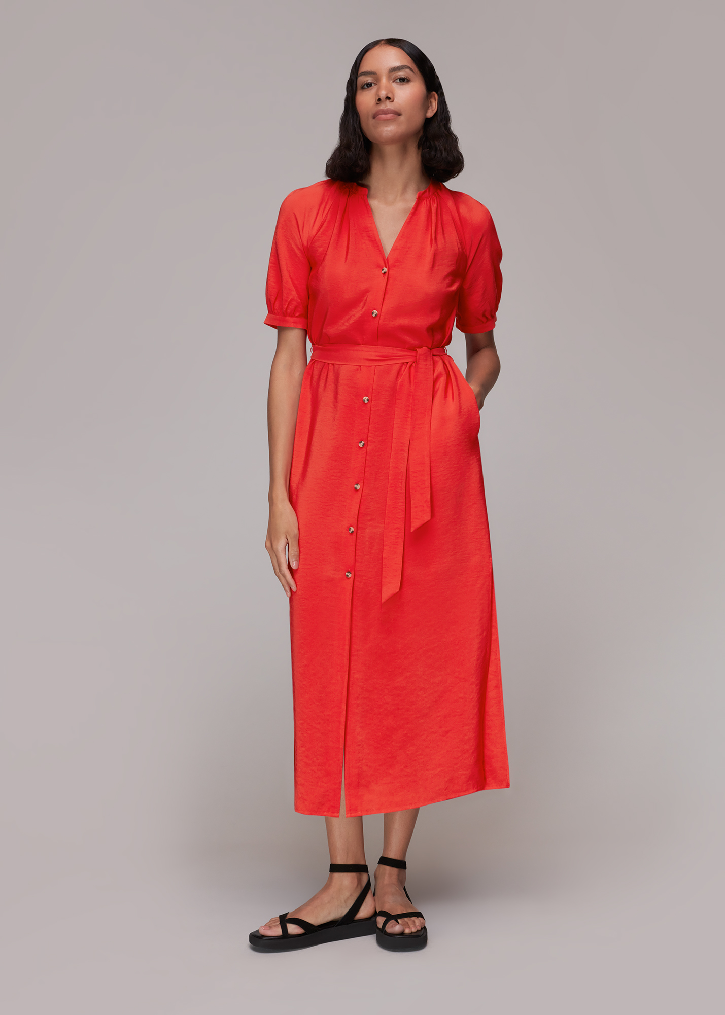 Whistles Women's Red Olivia Midi Dress Size 6