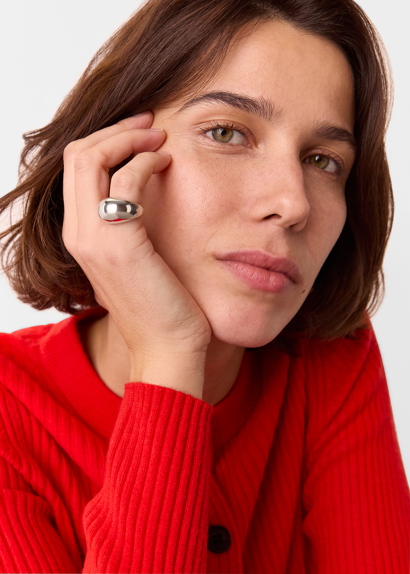Whistles Women's Silver Chunky Curved Ring Size S