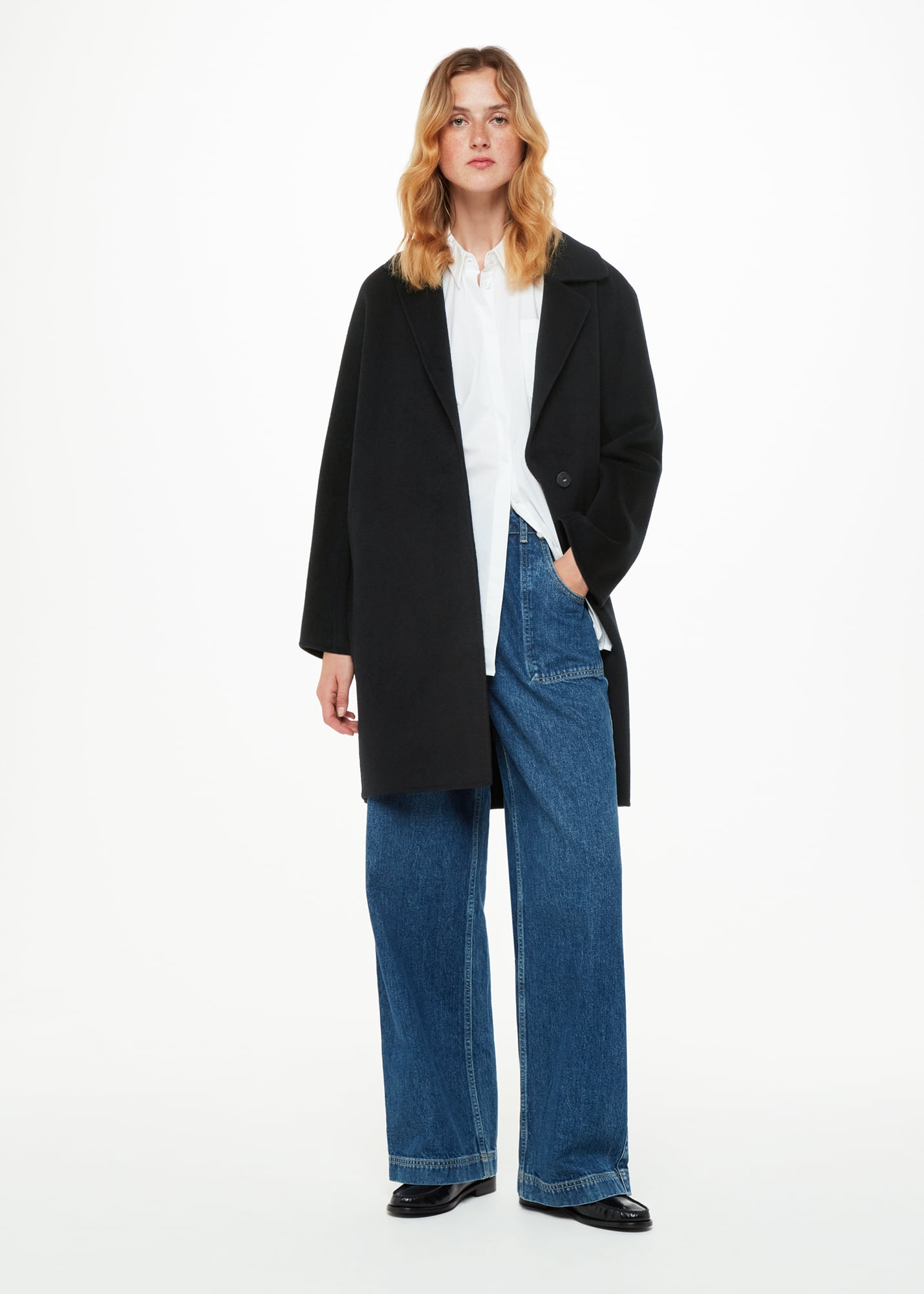 Whistles Women's Black Julia Wool Double Faced Coat Size XL