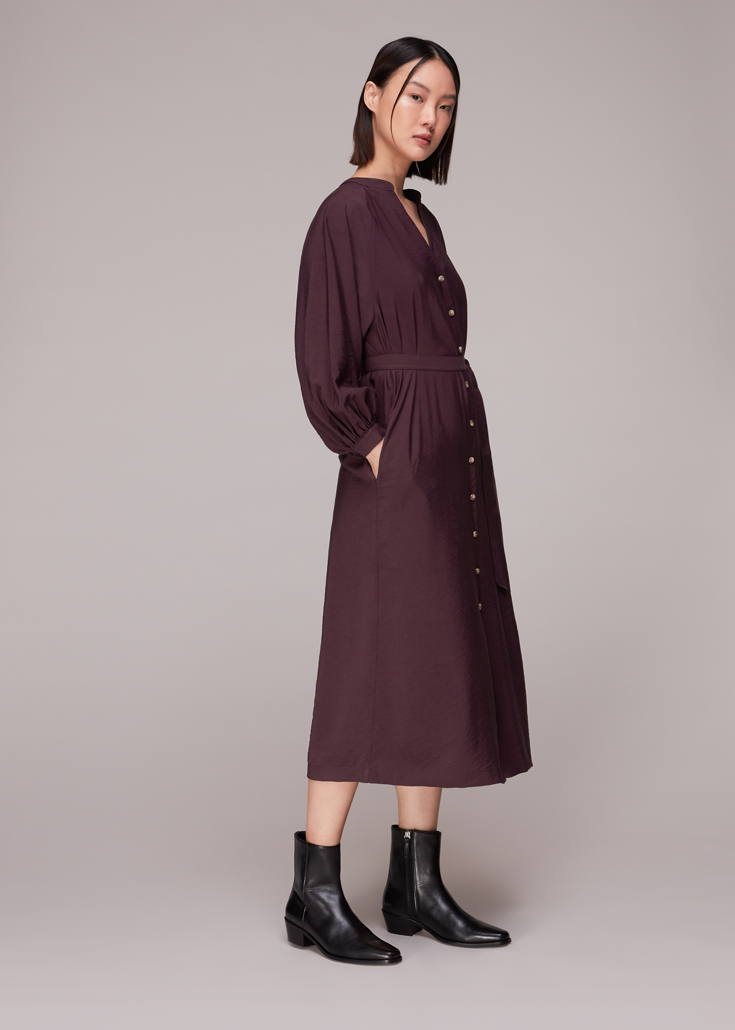Whistles Women's Aubergine Lizzie Midi Dress Size 4