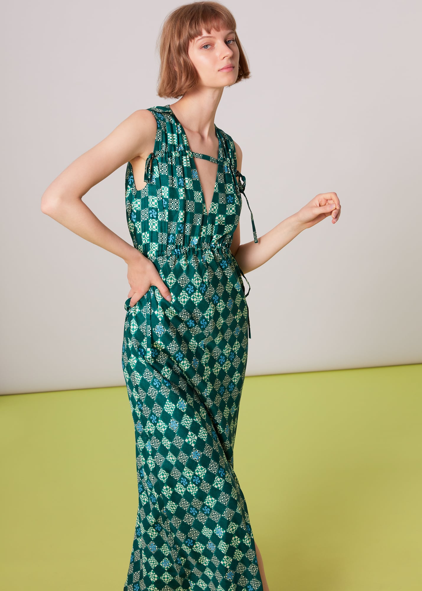 Whistles Women's Green/Multi Silk Checkerboard Dress Size 14