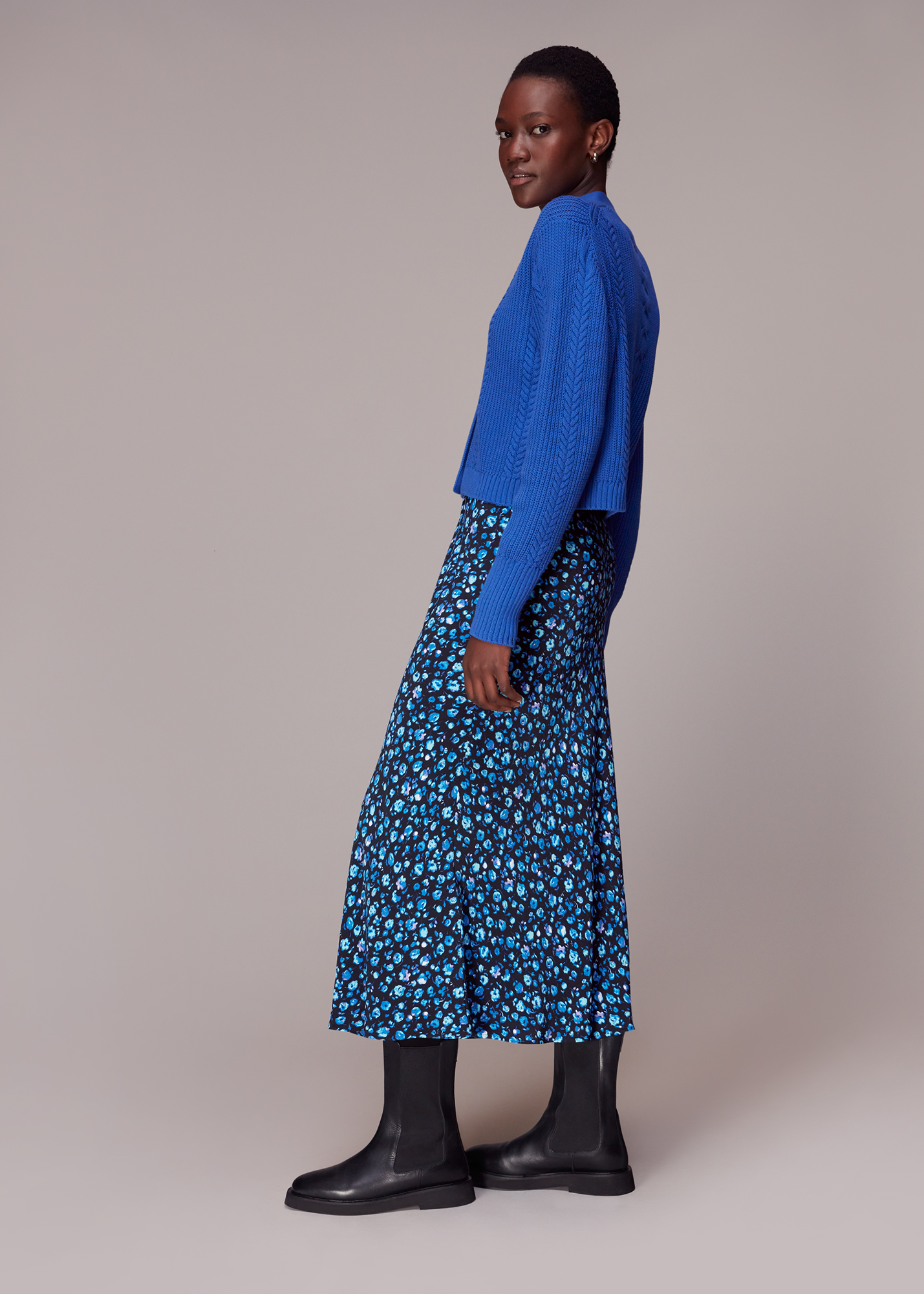 Whistles Women's Blue/Multi Blurred Floral Bias Skirt Size 6