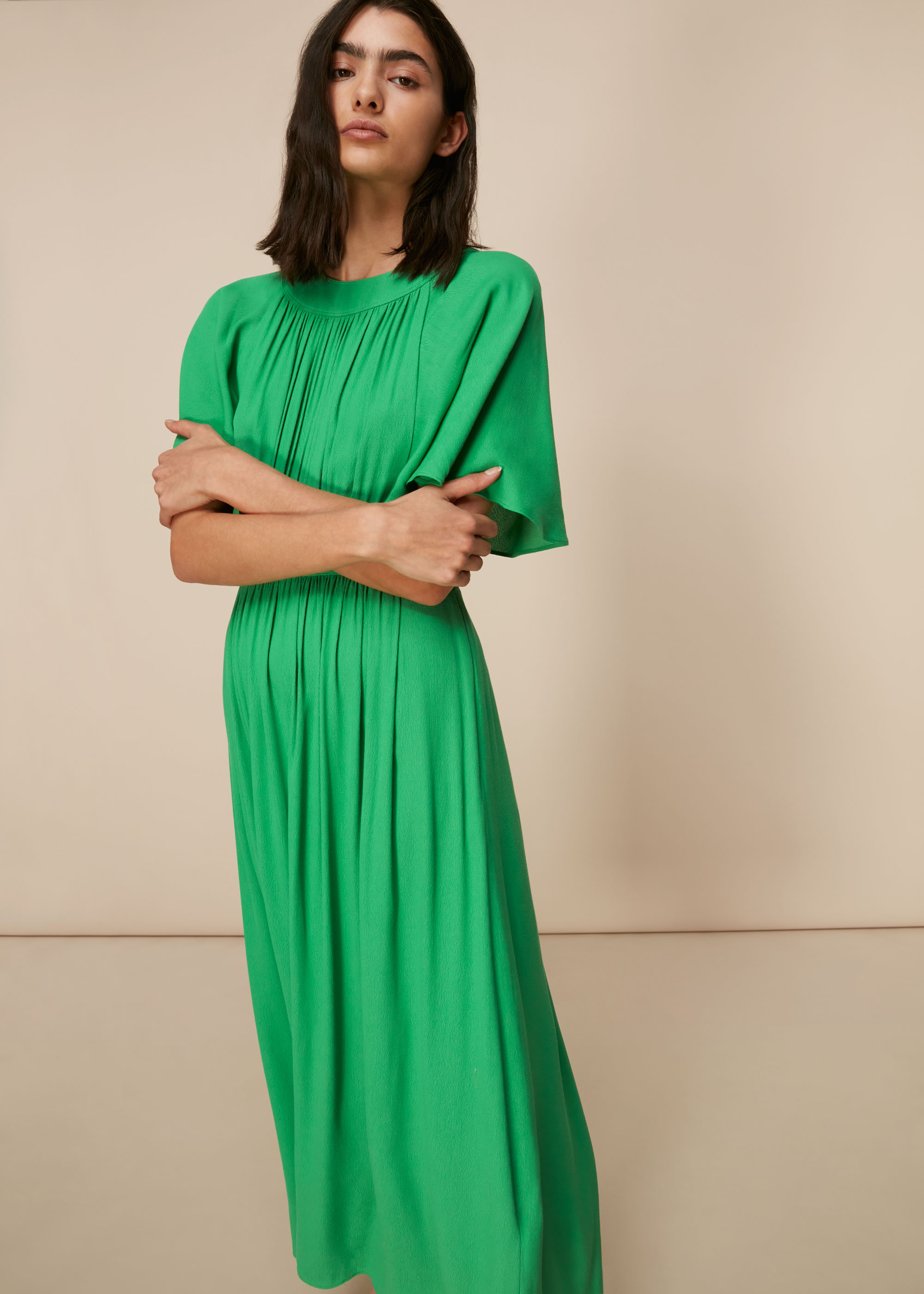 Whistles Women's Green Amelia Cape Sleeve Dress Size 6