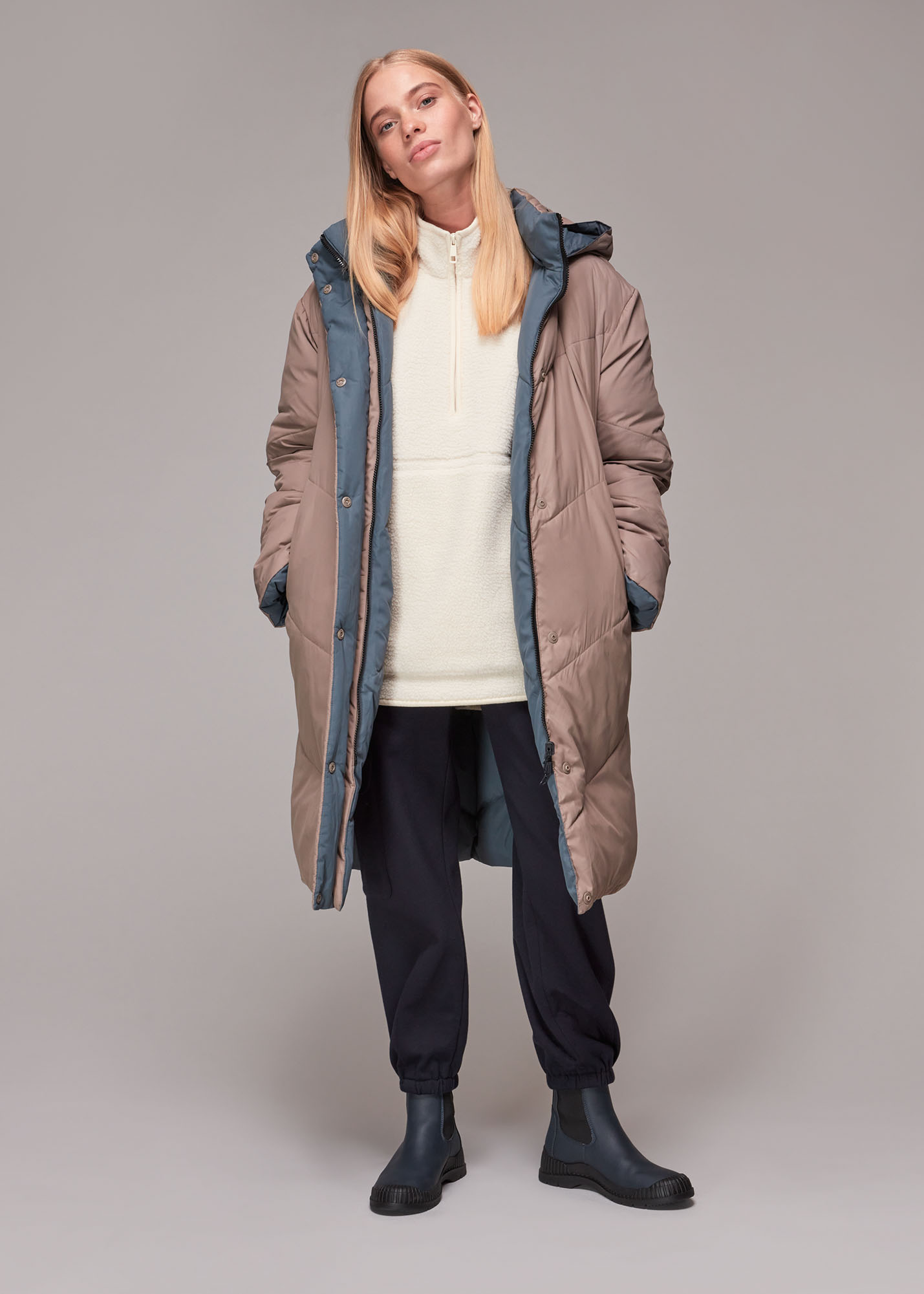 Whistles Women's Taupe Tessa Reversible Hooded Puffer Size XS