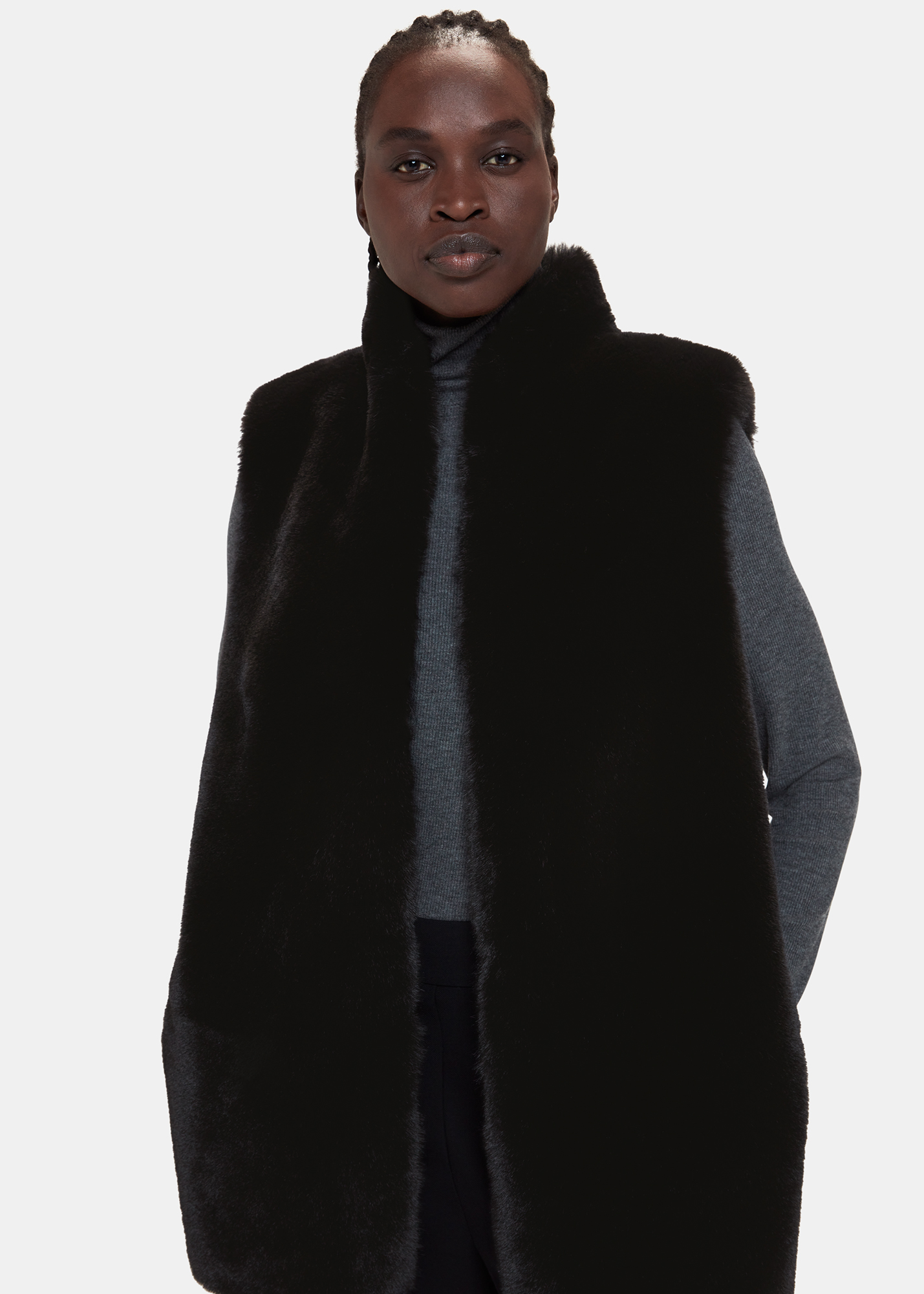 Whistles Women's Black Faux Fur Gilet Size XL