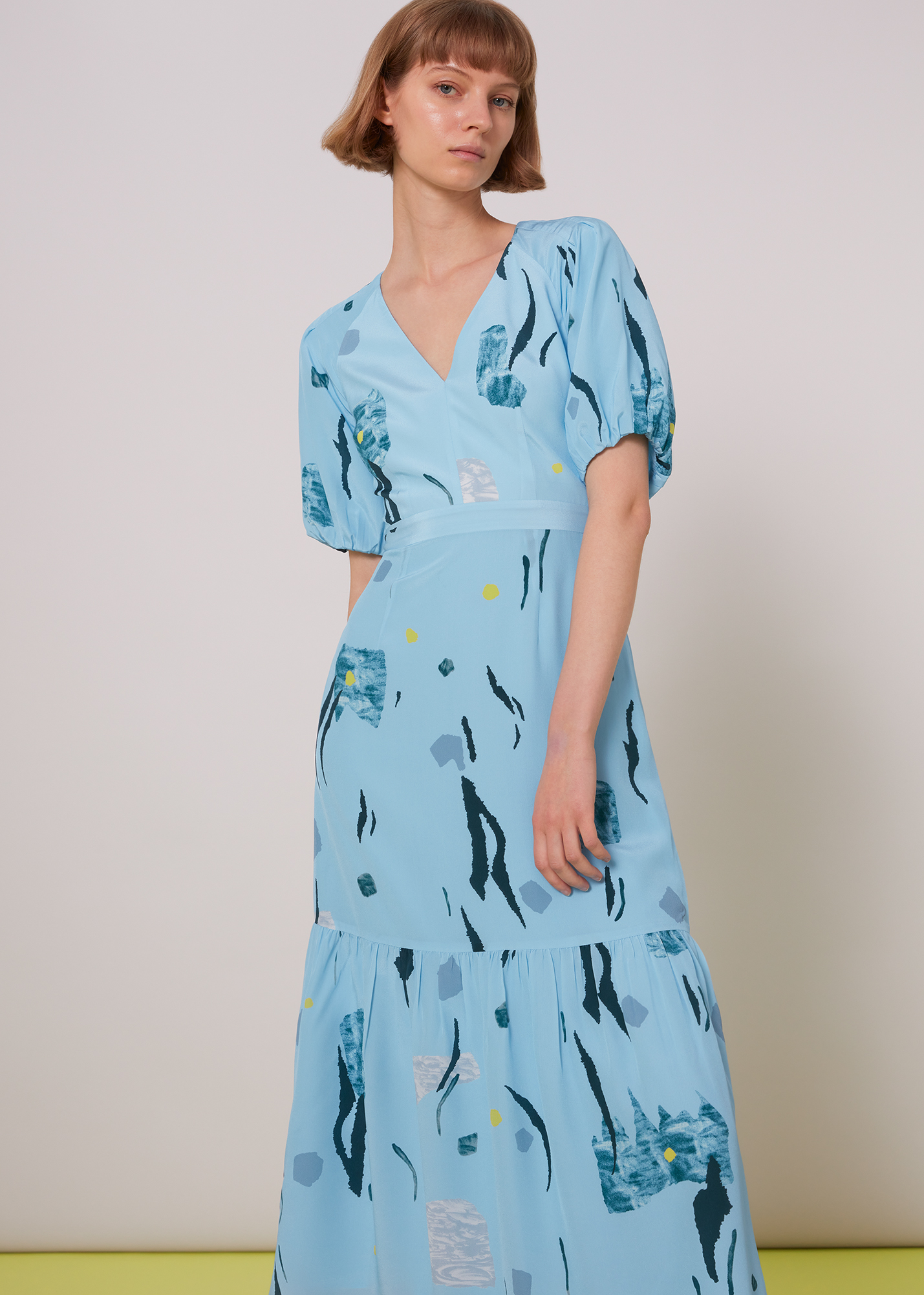 Whistles Women's Blue/Multi Abstract Print Silk Dress Size 8