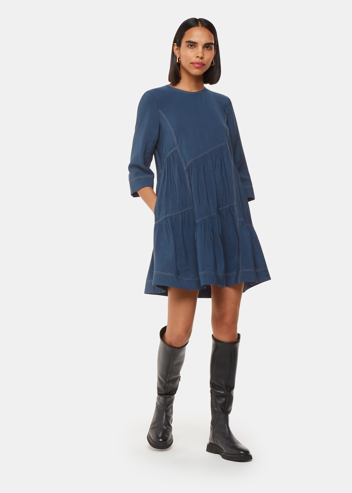 Whistles Women's Blue Phoebe Seam Trapeze Dress Size 18