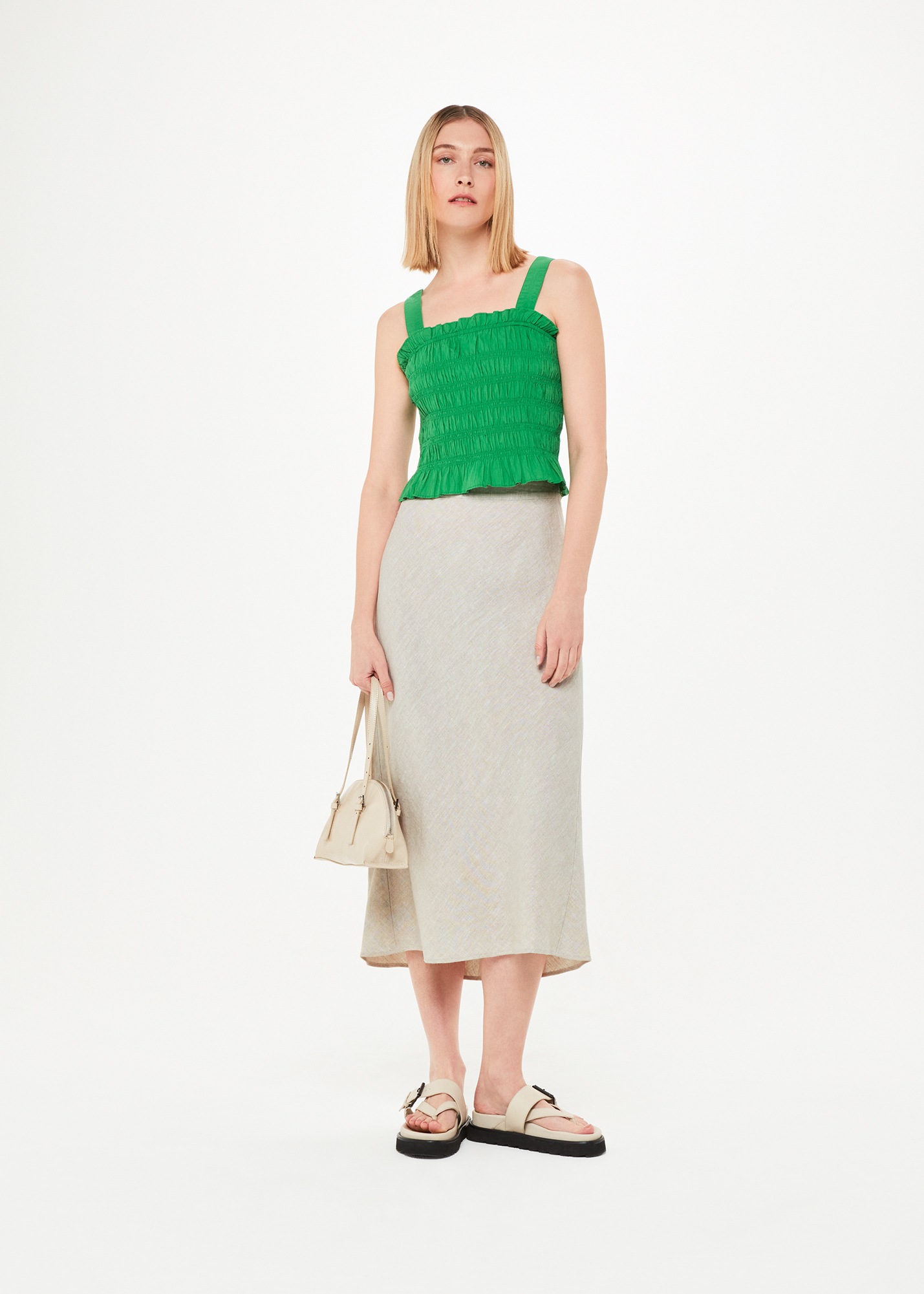 Whistles Women's Oatmeal Linen Side Button Skirt Size 18