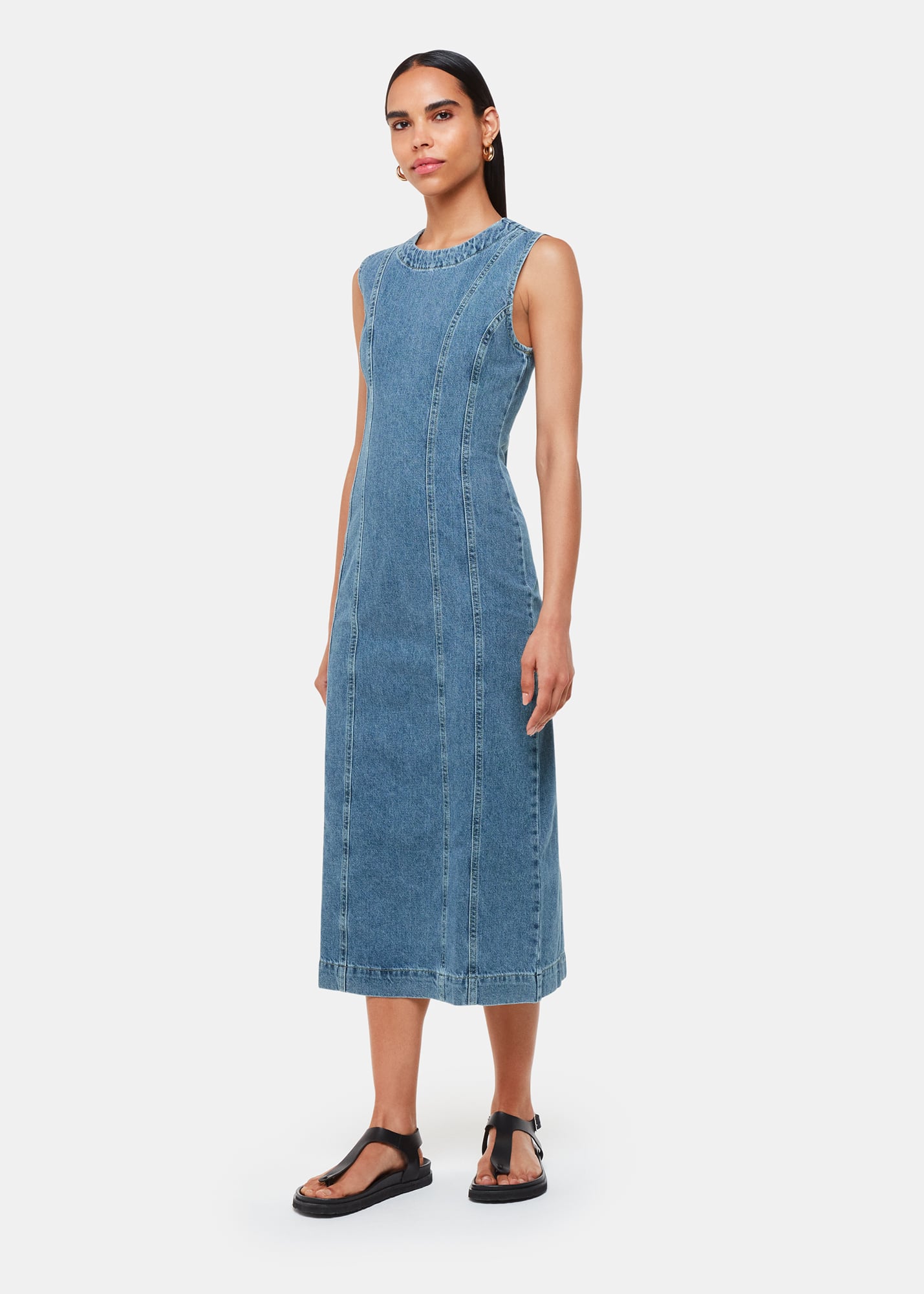 Whistles Women's Denim Sleeveless Midi Dress Size 14
