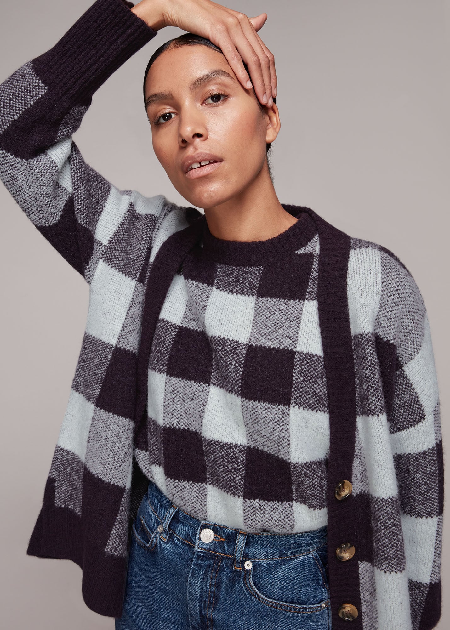 Whistles Women's Multicolour Checked Cardigan Size XS