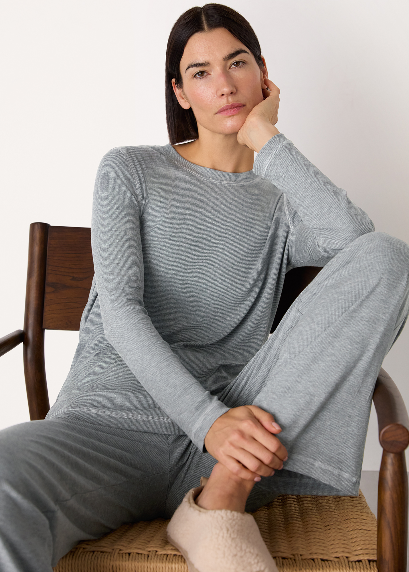 Whistles Women's Grey Marl Rib Jersey Pyjama Top Size L