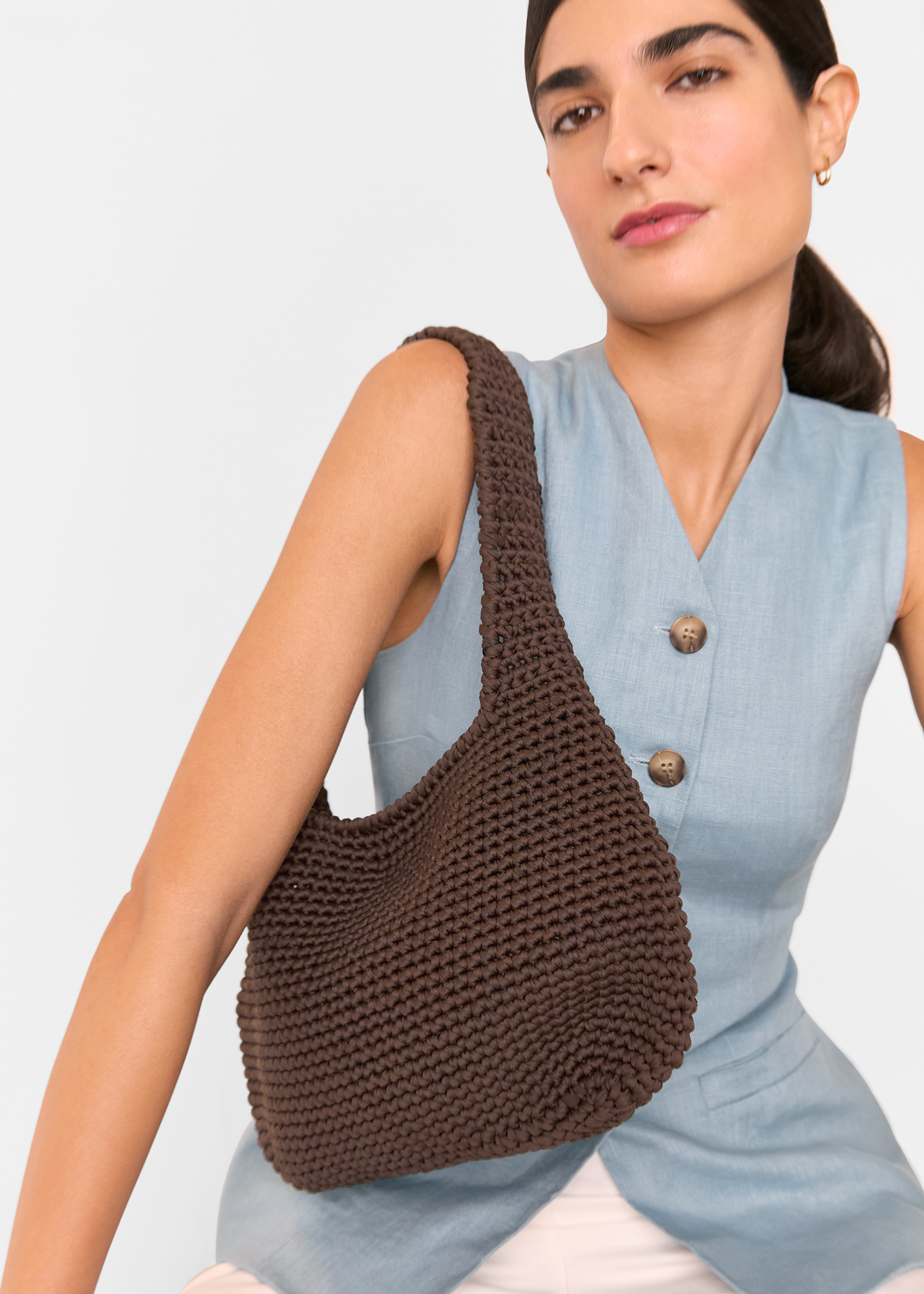 Whistles Women's Chocolate Adaline Crochet Shoulder Bag 