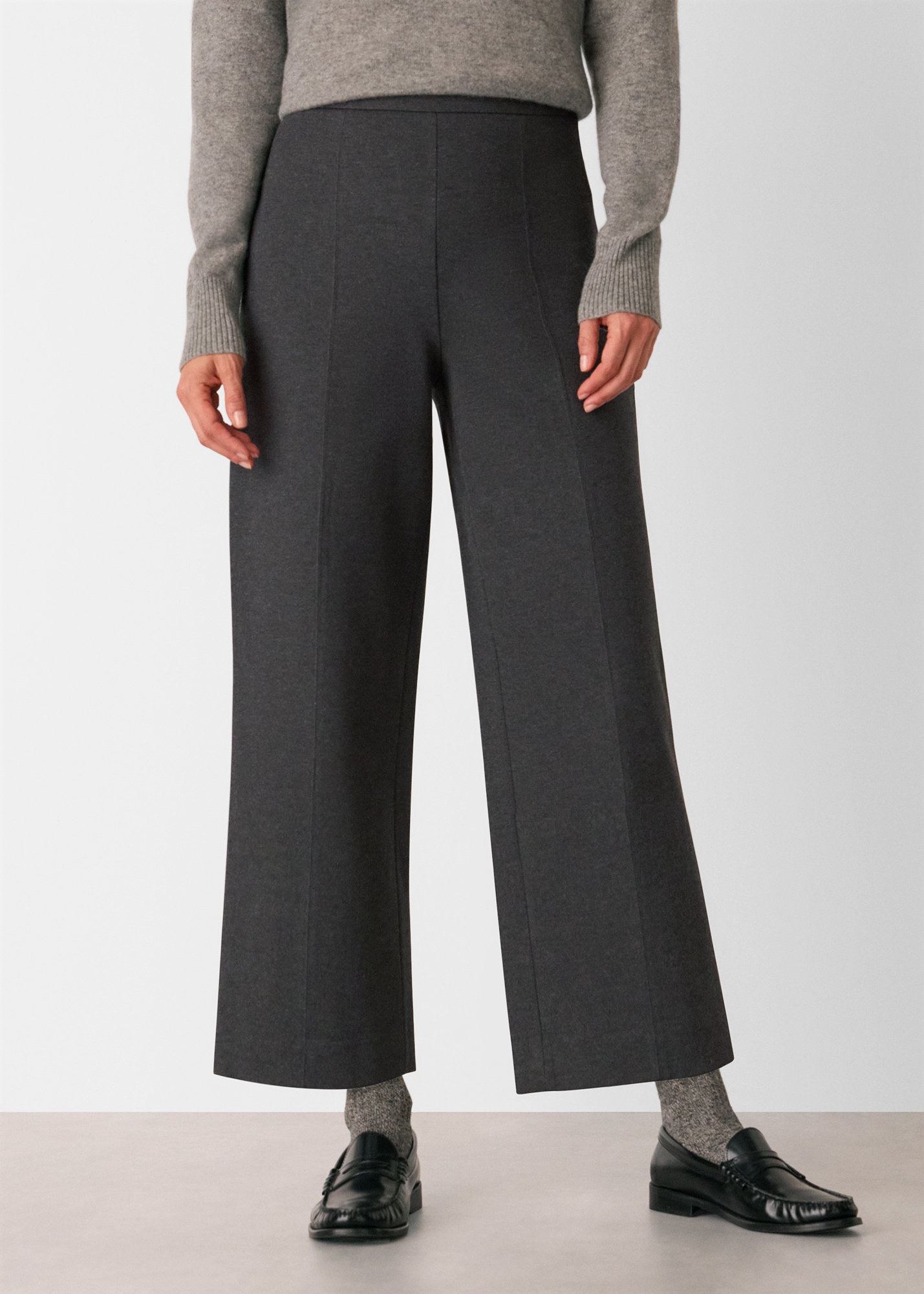 Whistles Women's Grey Marl Camilla Wide Leg Trouser Size 14