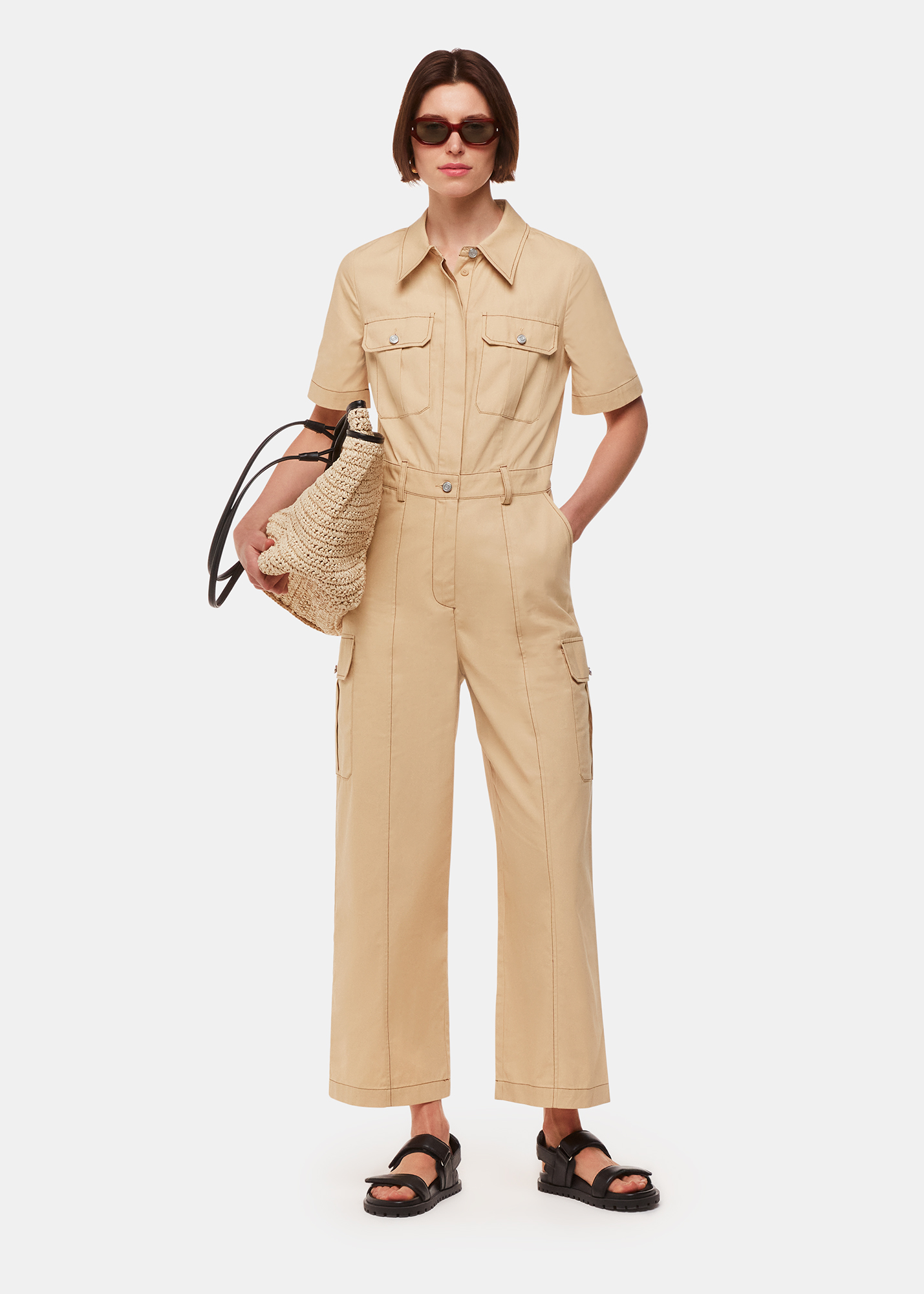 Whistles Women's Beige Ellen Safari Jumpsuit Size 16