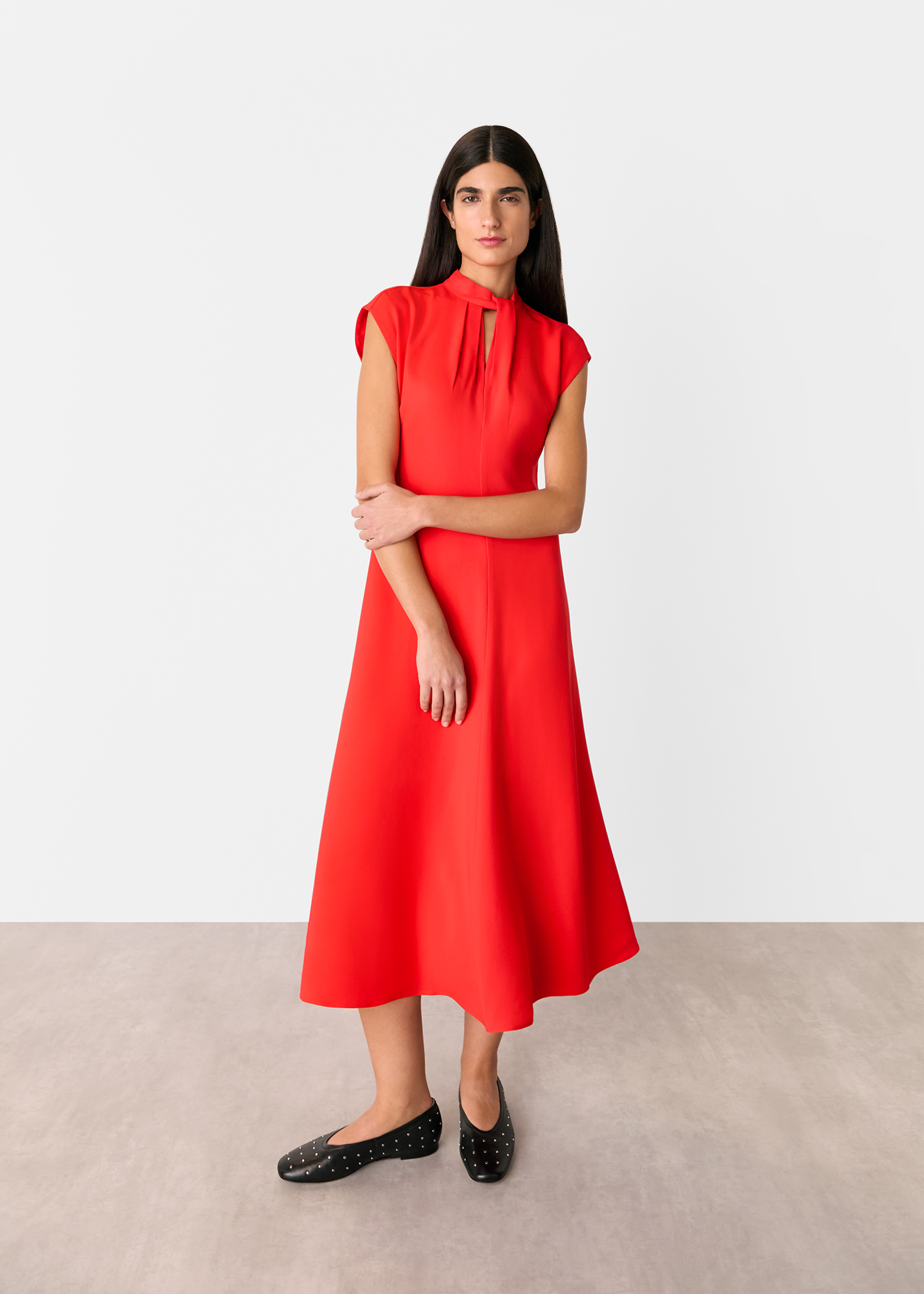 Whistles Women's Red Twist Neck Crepe Midi Dress Size 16