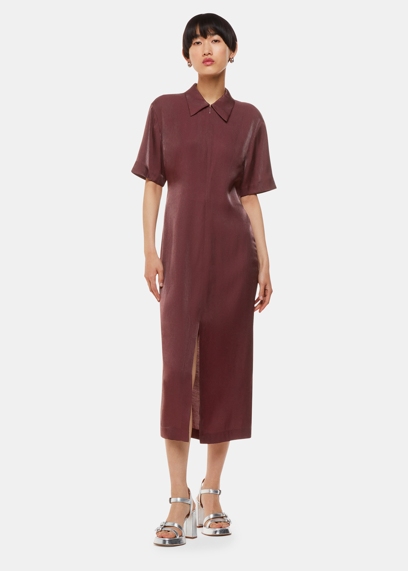 Whistles Women's Aubergine Delila Metallic Midi Dress Size 6