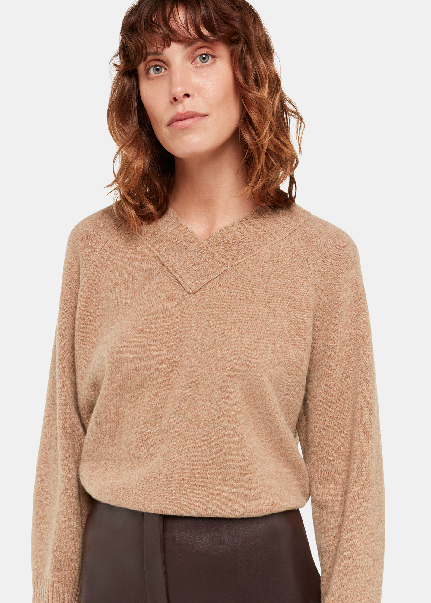 Whistles Women's Camel V Neck Knitted Jumper Size S