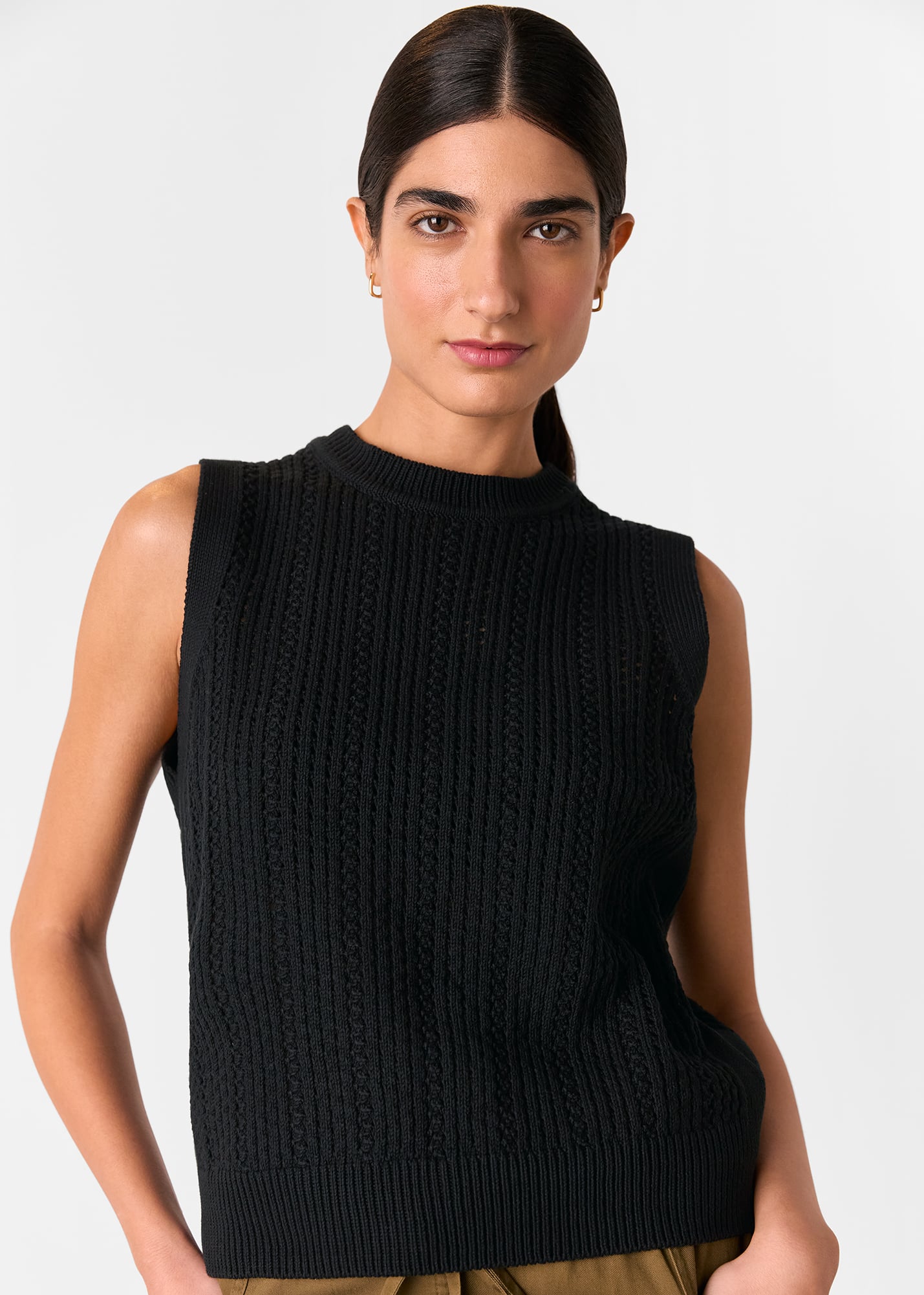 Whistles Women's Black Pointelle Knitted Tank Size S