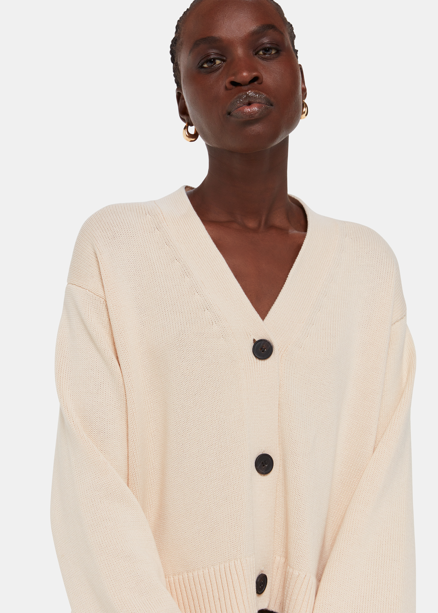 Whistles Women's Ivory Nina Button Front Cardigan Size L