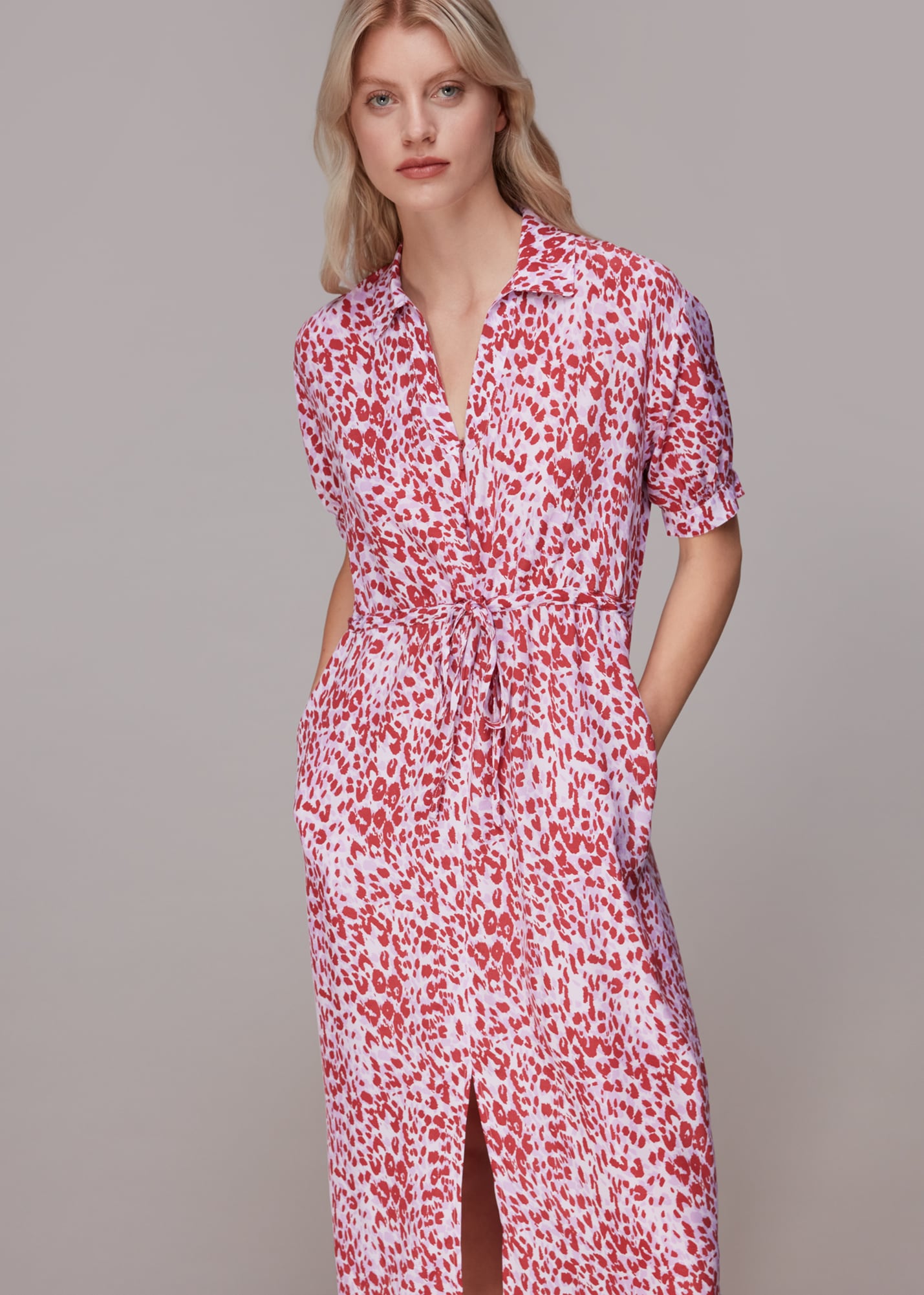 Whistles Women's Pink/Multi Summer Cheetah Midi Dress Size 4