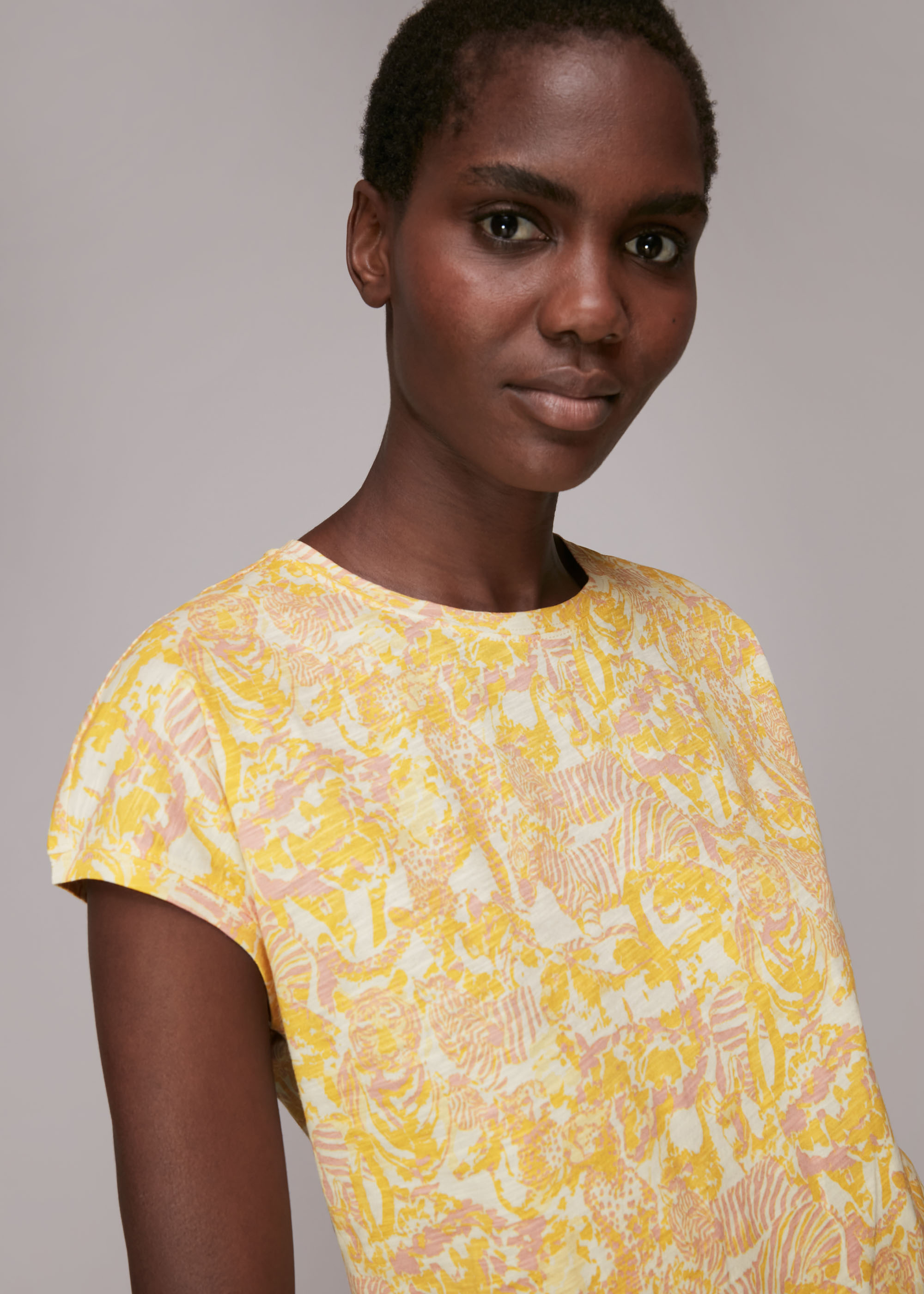 Whistles Women's Yellow/Multi Minimal Camo Safari Print Tee Size XS